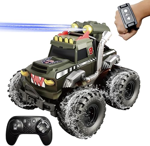 Miniatura 7 de Auto anfibio a control remoto para niños de 4 a 12 años, 2.4G disparar agua Rc autos para niños de 8 a 12 años, auto a control remoto todoterreno