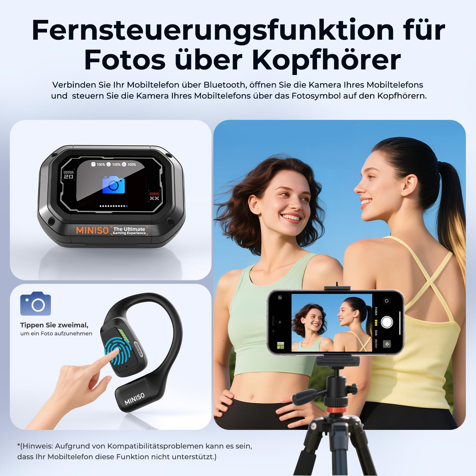 MINISO M98 AI Übersetzer Kopfhörer, 3-in-1 Echtzeit Übersetzungskopfhörer mit App, 134 Sprachen, LCD Touchscreen, Open Ear Ohrhörer