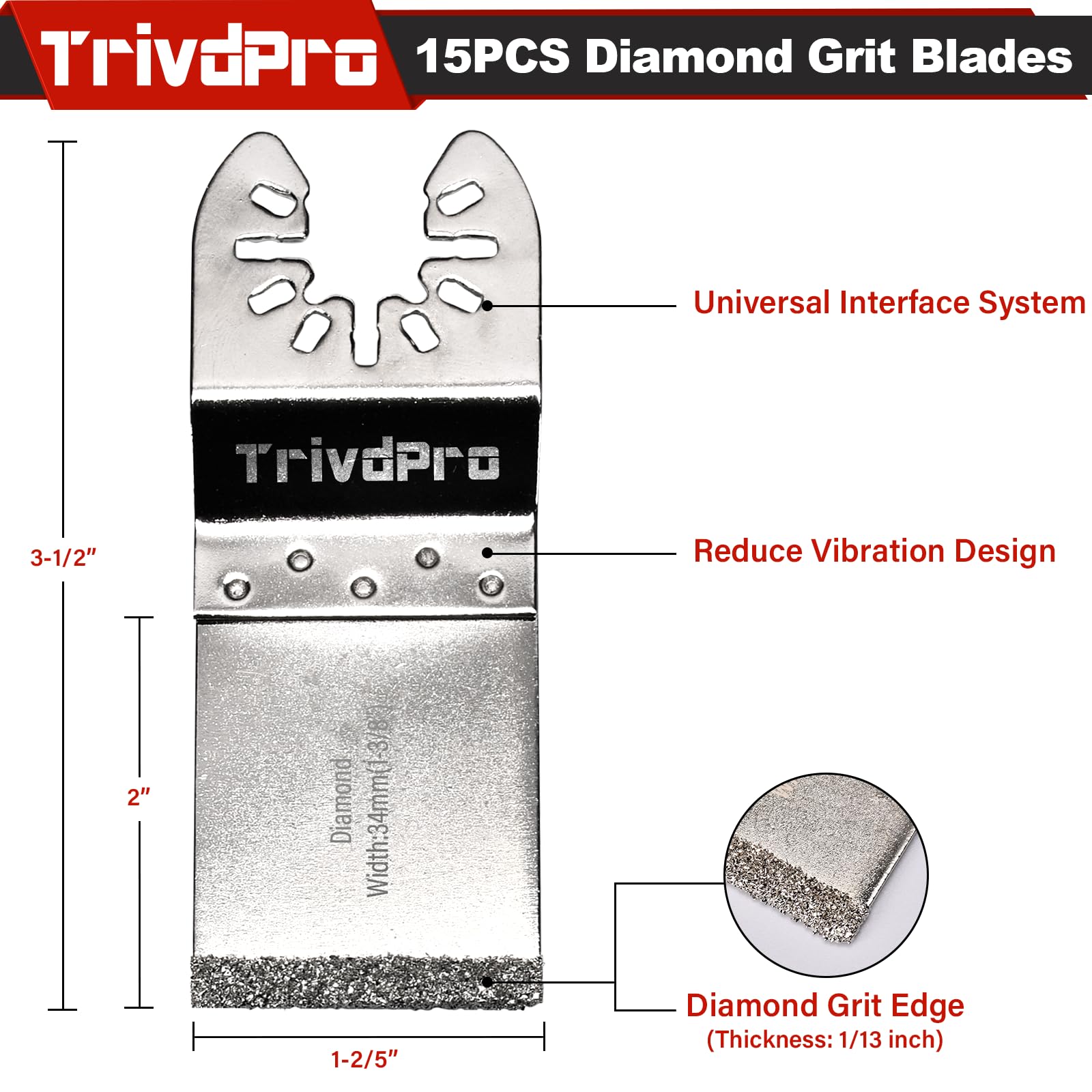 TrivdPro - Herramienta de extracción de lechada para herramienta oscilante, 15 piezas, herramienta de extracción de lechada de carburo, cuchillas oscilantes multiherramienta de diamante para azulejos