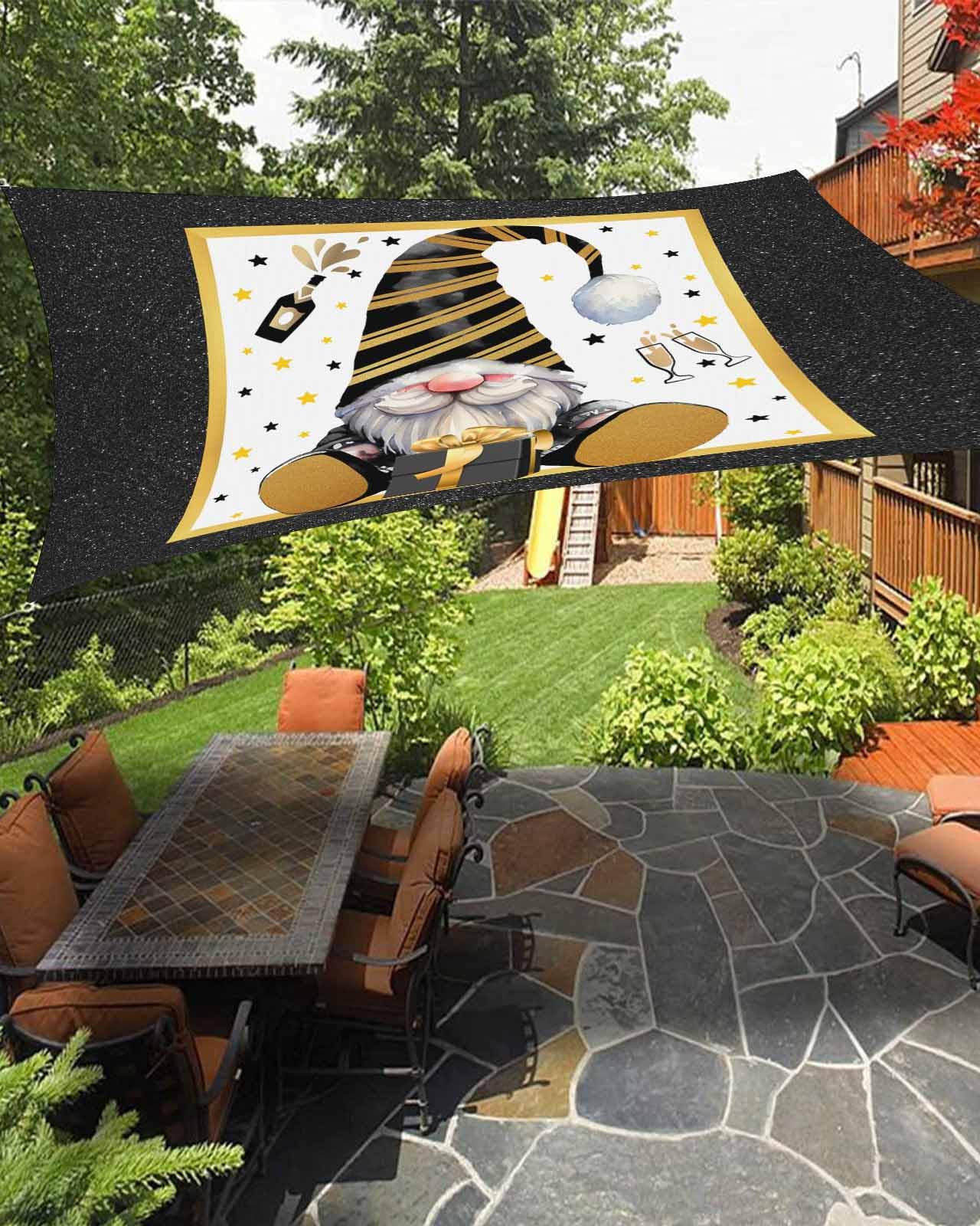 Boanket Sun Shade Sail 6.5' x 10', Gift Gnomes UV Block Sun Sails Shades, Black Yellow Striped Star Gift Wine Shade Cloth for Patio Deck Terrace Garden Lawns Beach Backyard