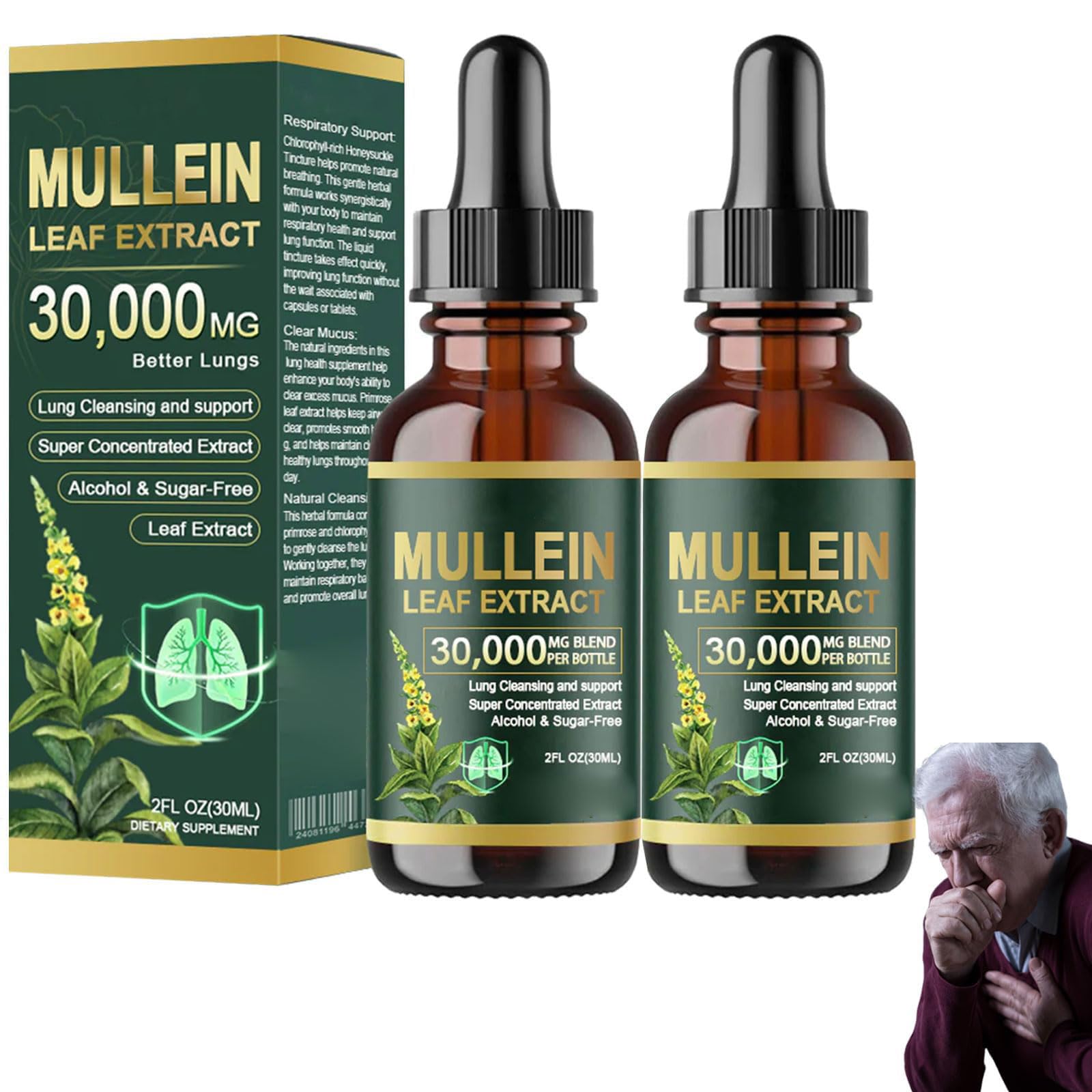 Gotas orgánicas de extracto de hoja de gordolobo para limpieza de pulmón, gotas de gordolobo para pulmones, extracto de hoja de gordolobo para pulmones, limpieza y apoyo respiratorio, fórmula natural