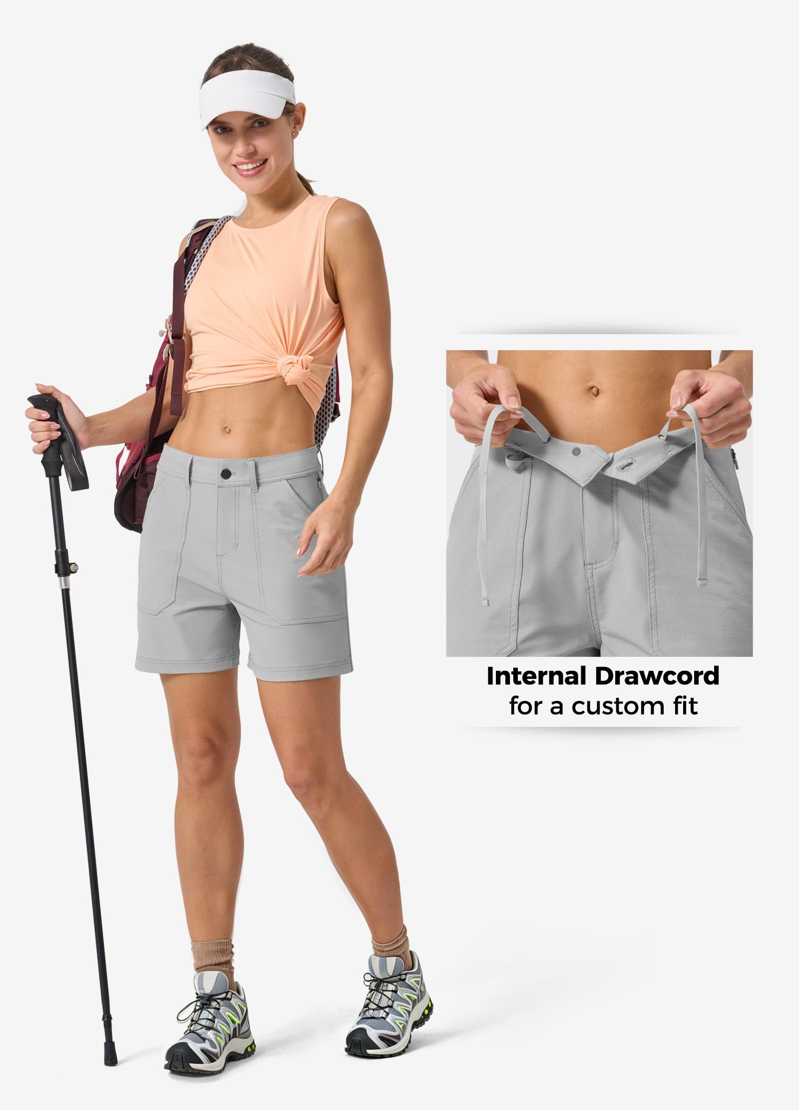 WILLIT Short de randonnée pour femme - Séchage rapide - Élastique - Imperméable - 13 cm - Avec poches