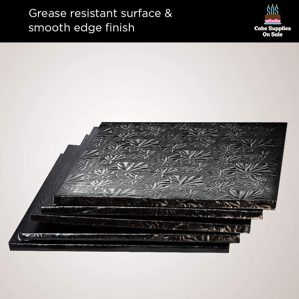 8 inch Black Square Sturdy Cake Board Drums for Displaying Cakes, 1/2 inch Thick, (6-Count)