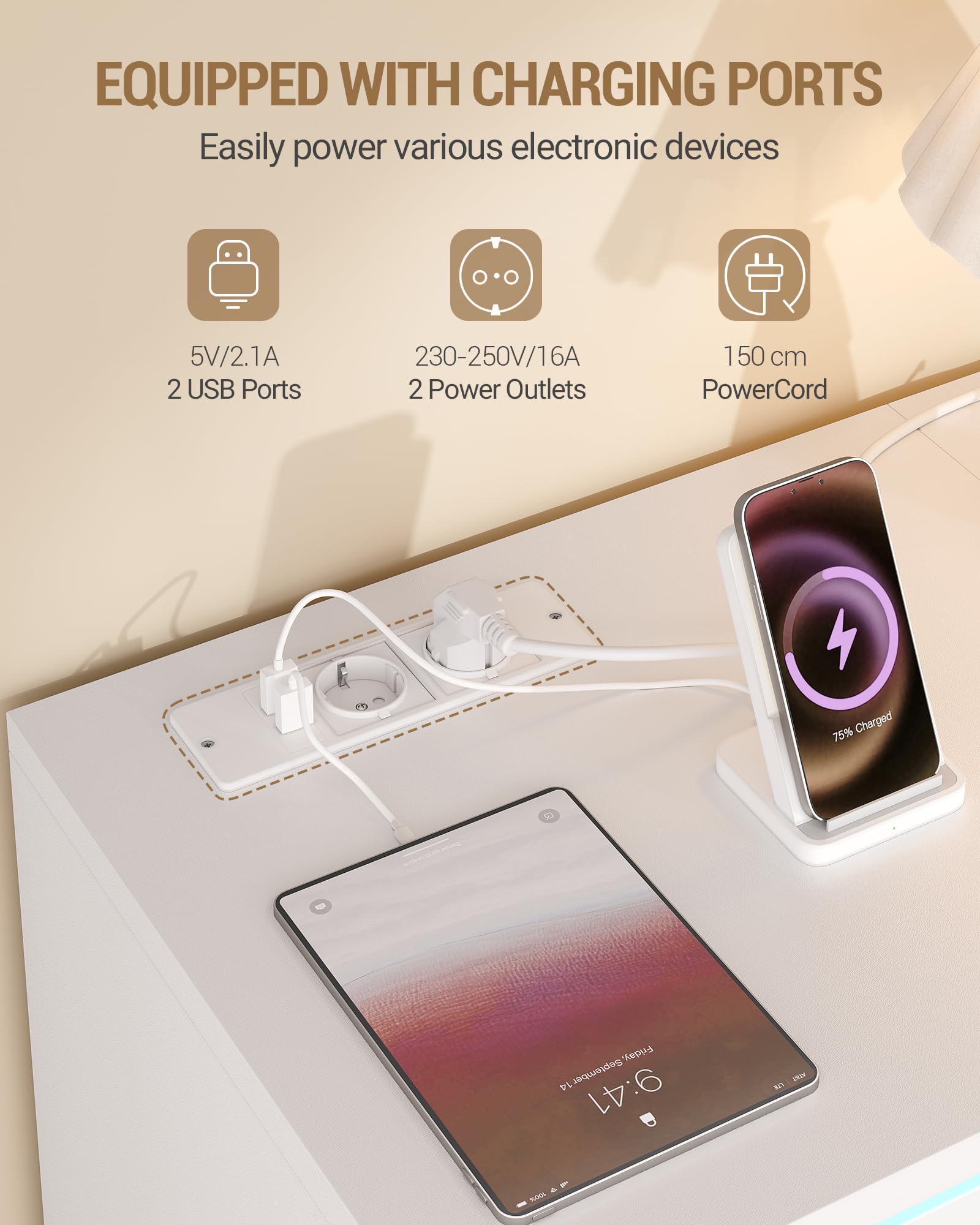 Hzuaneri Cassettiera con 7 Cassetti, Cassettiera con LED e Presa Multipla