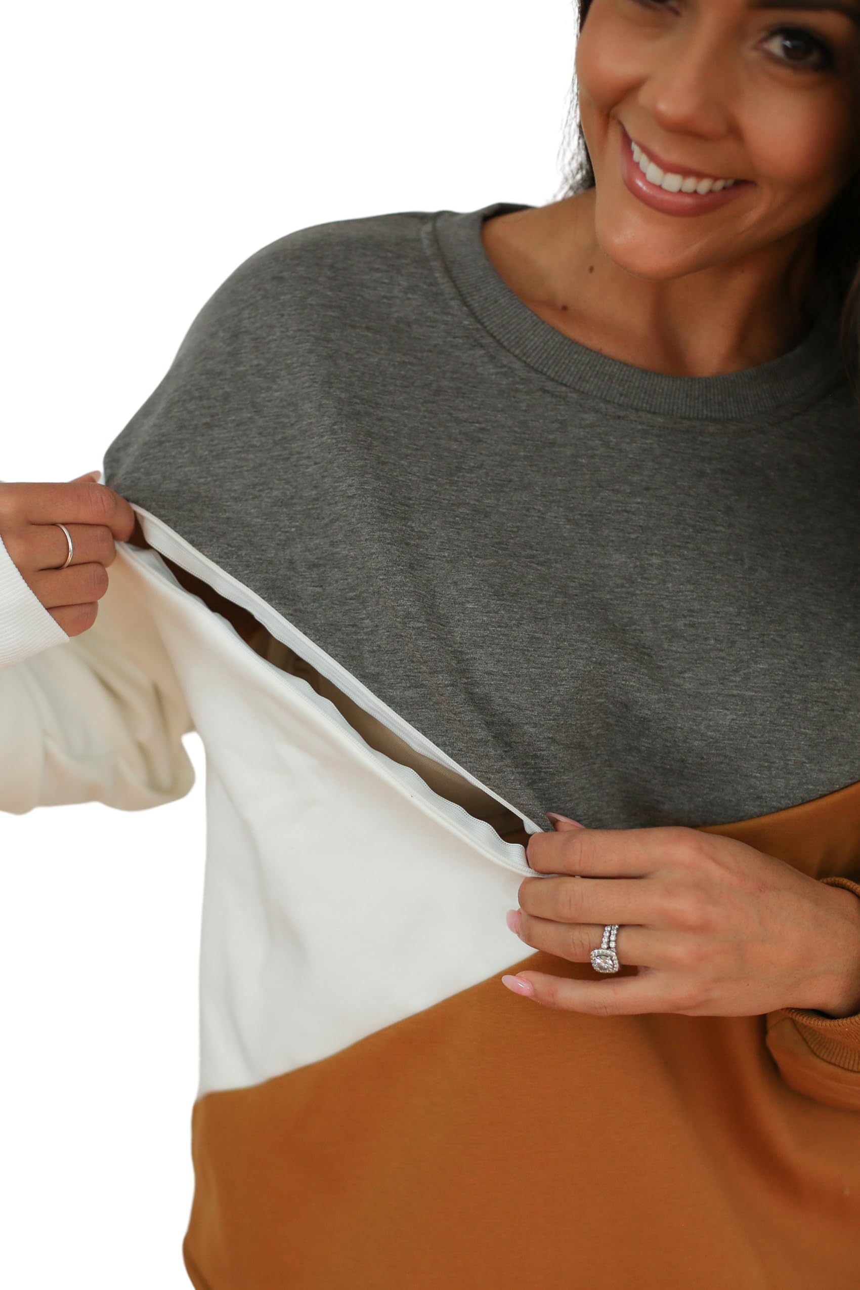 Movemama Damen Still-Sweatshirt Colorblock diagonaler Reißverschluss Velours-Innenseite