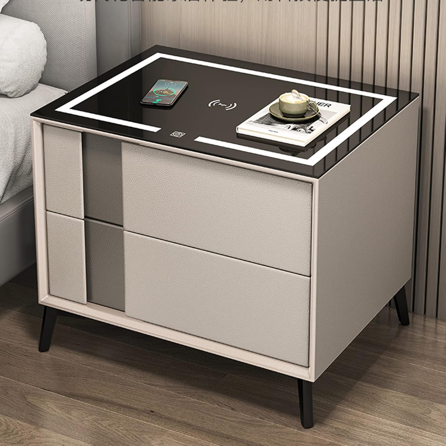 Smart Bedside Table, Modern Nightstand with Wireless