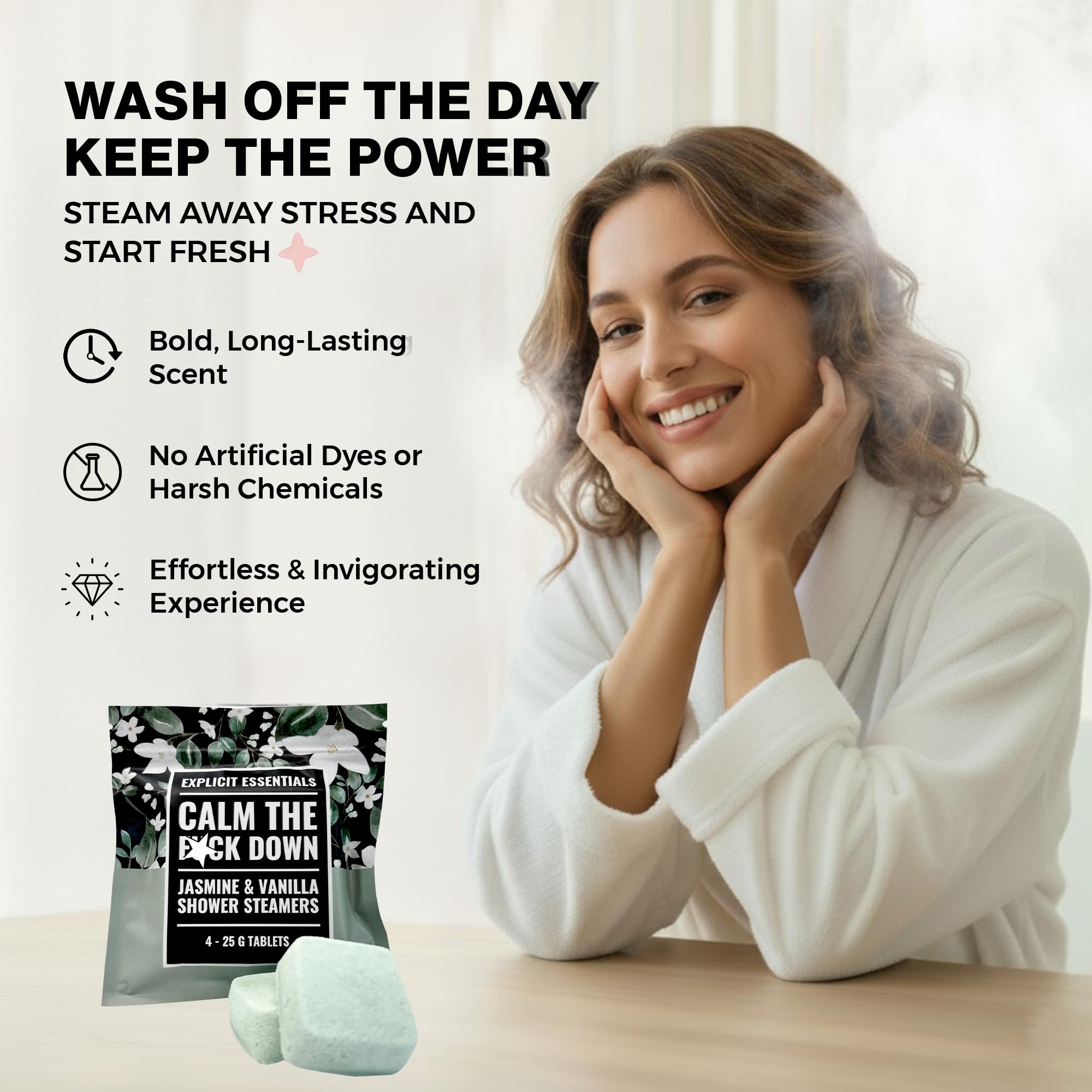 Explicit Essentials Calm The F Down Shower Steamers |  Aromatherapy Shower Steamers for Relaxation & Stress Relief | Spa Shower Gift for Self-Care, Birthdays & Holidays