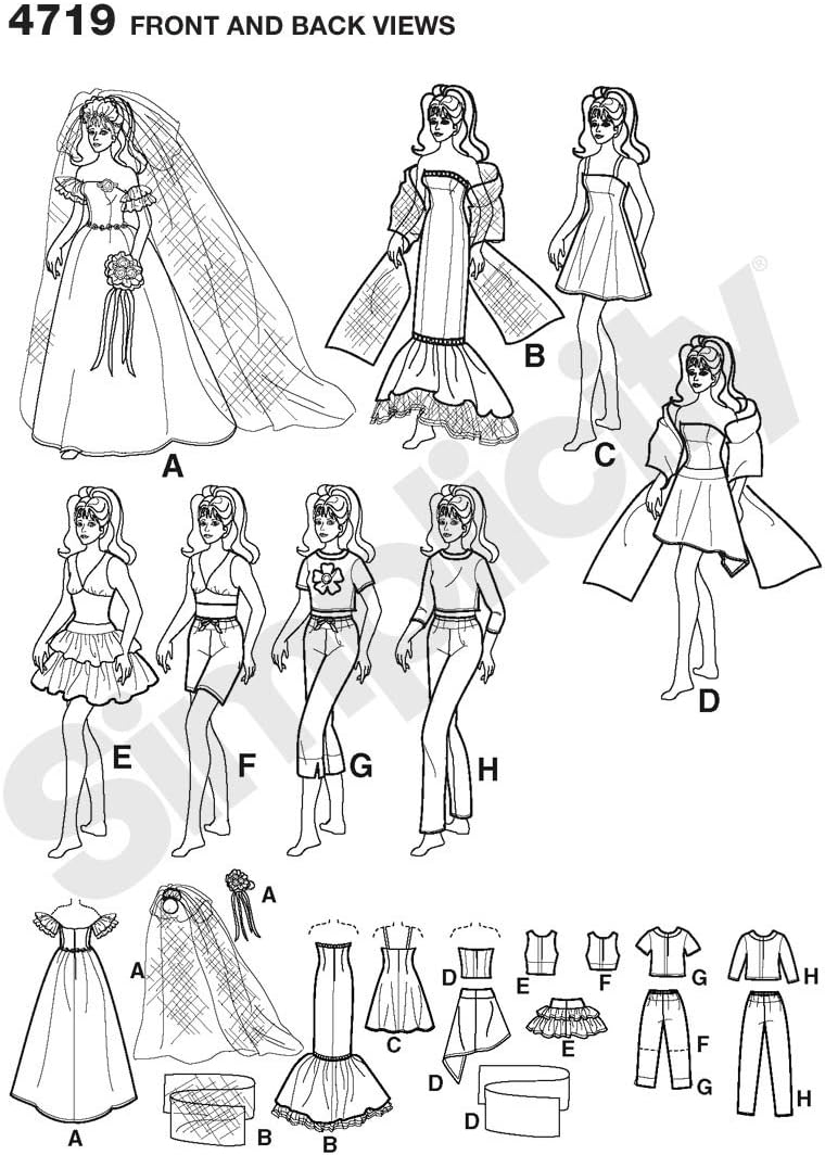 Simplicity 4719 Doll Fancy Clothing Sewing Pattern for Girls by Andrea Schewe, Size 11.5''