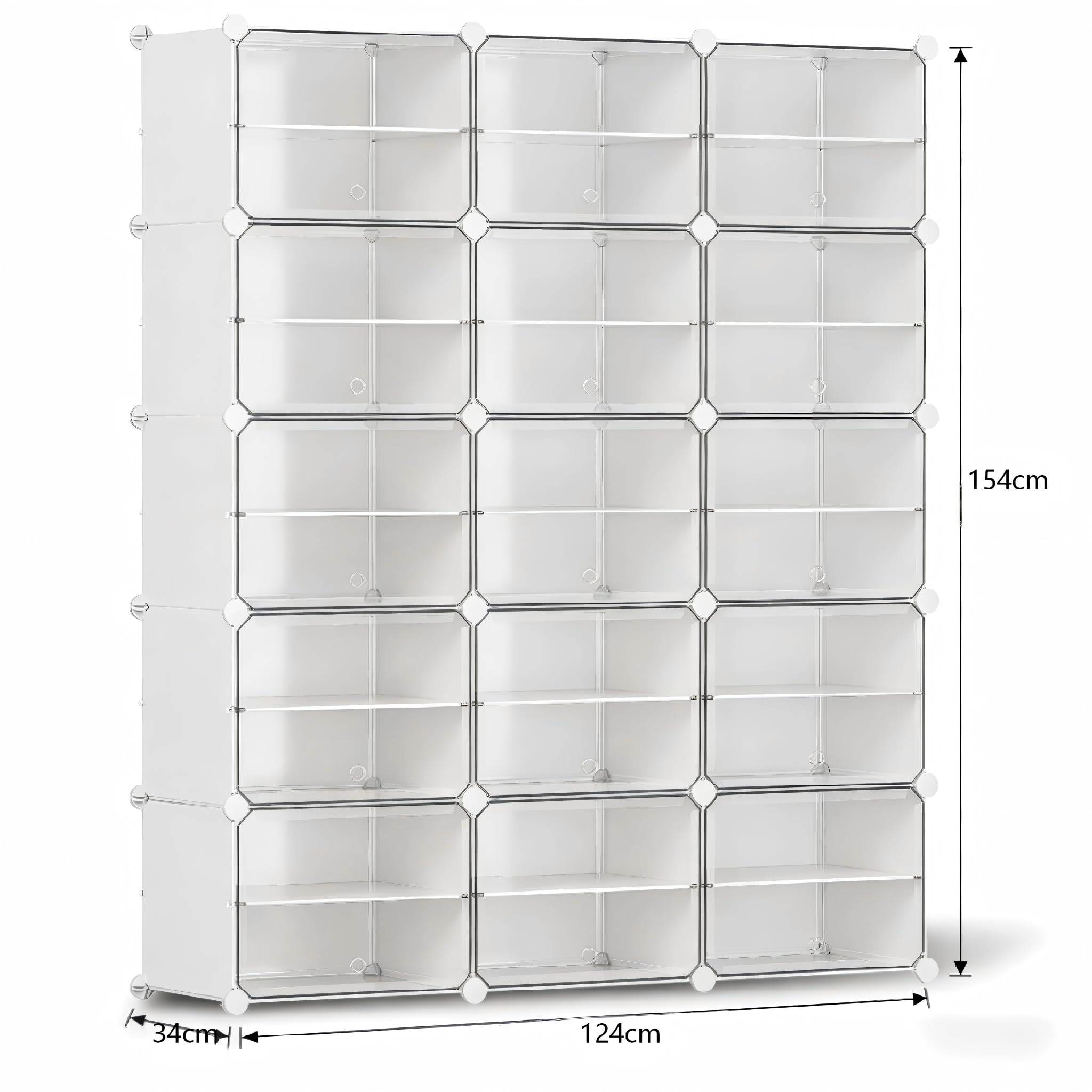 Scarpiera salvaspazio a 30 scomparti con porta, scarpiera modulare in plastica chiusa bianca, mobile per scarpe ingresso fai da te per corridoio camera da letto