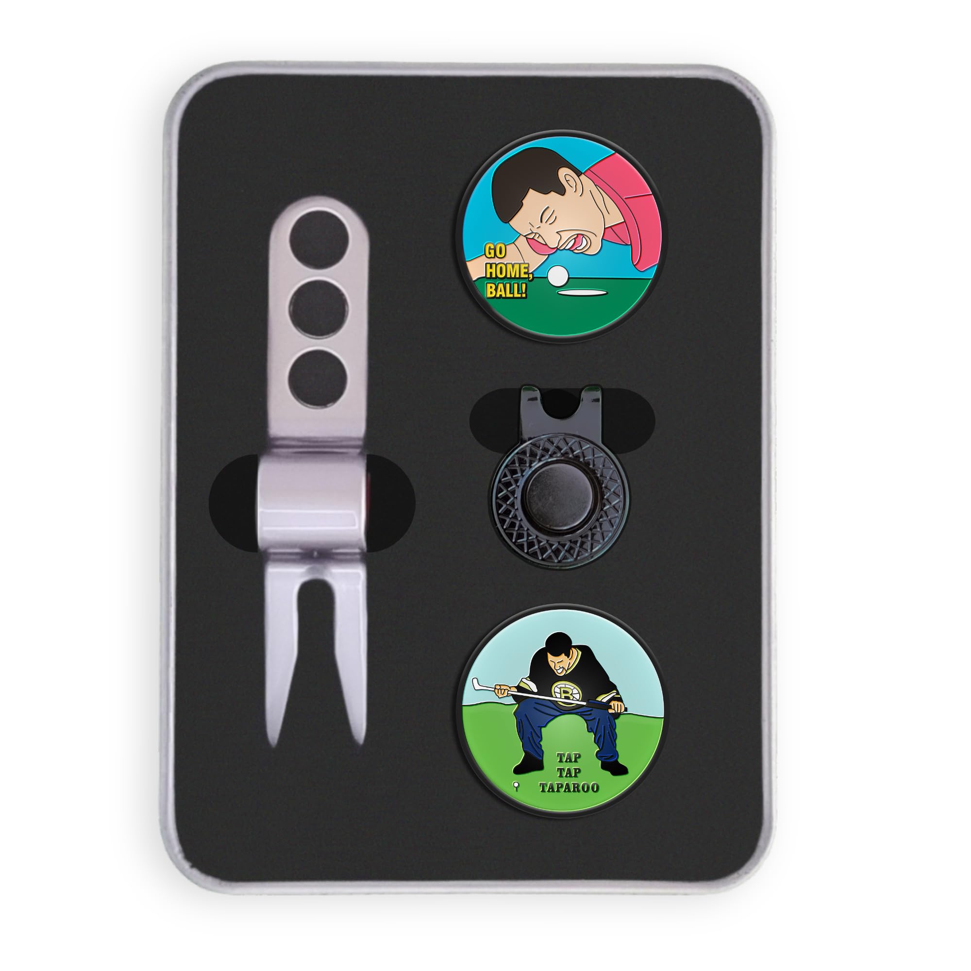 Golf Ball Marker Gift Set - Happy Gilmore Markers + Hat Clip + Divot Tool (Gift Tin)