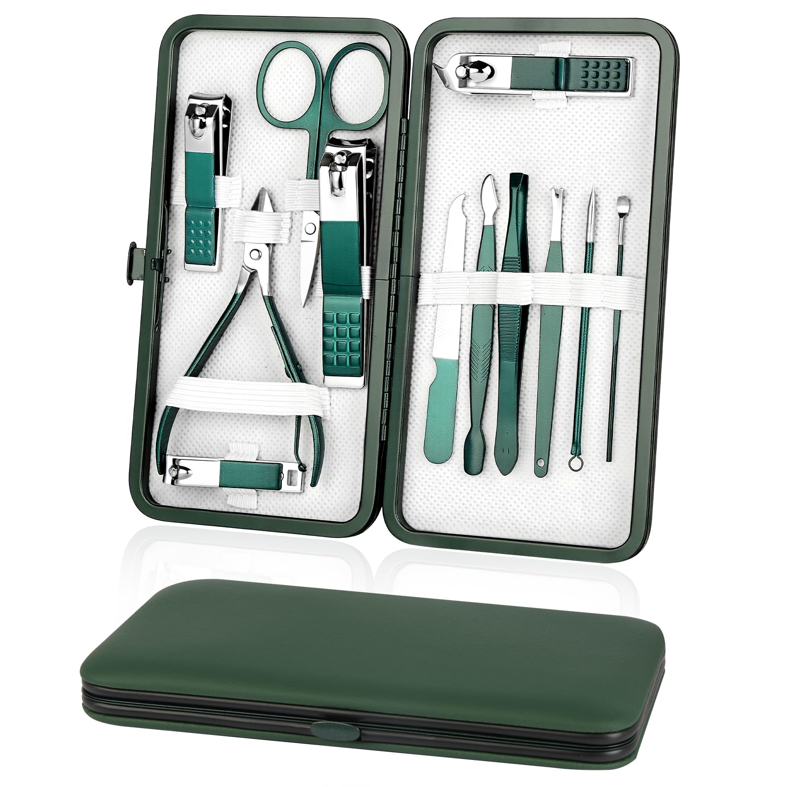 AYBUY Maniküre Set, Pediküre Nagelknipser, Edelstahl Pflege Werkzeuge Mit PU Ledertasche, Professionelle Rundum Hand Fußpflege Kit für Damen & Herren (Schwarz)