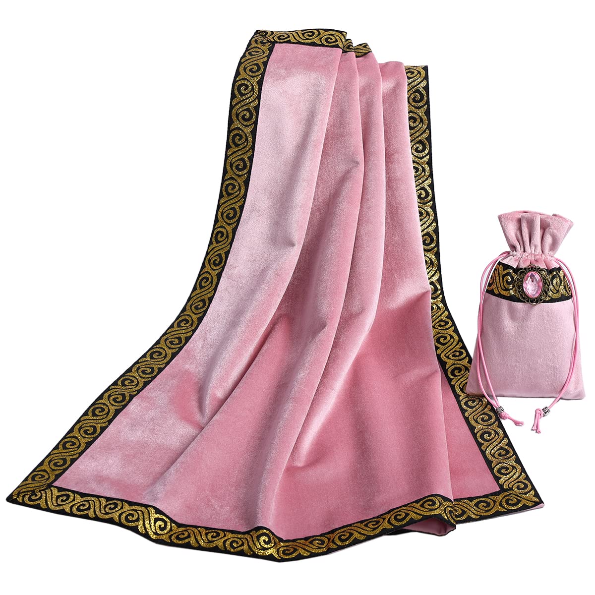 BLESSUME Tarot Table Cloth Divination Wicca Velvet Altar Cloth with Tarot Pouch Pink, 24.4 x 24.4 inch (Square)