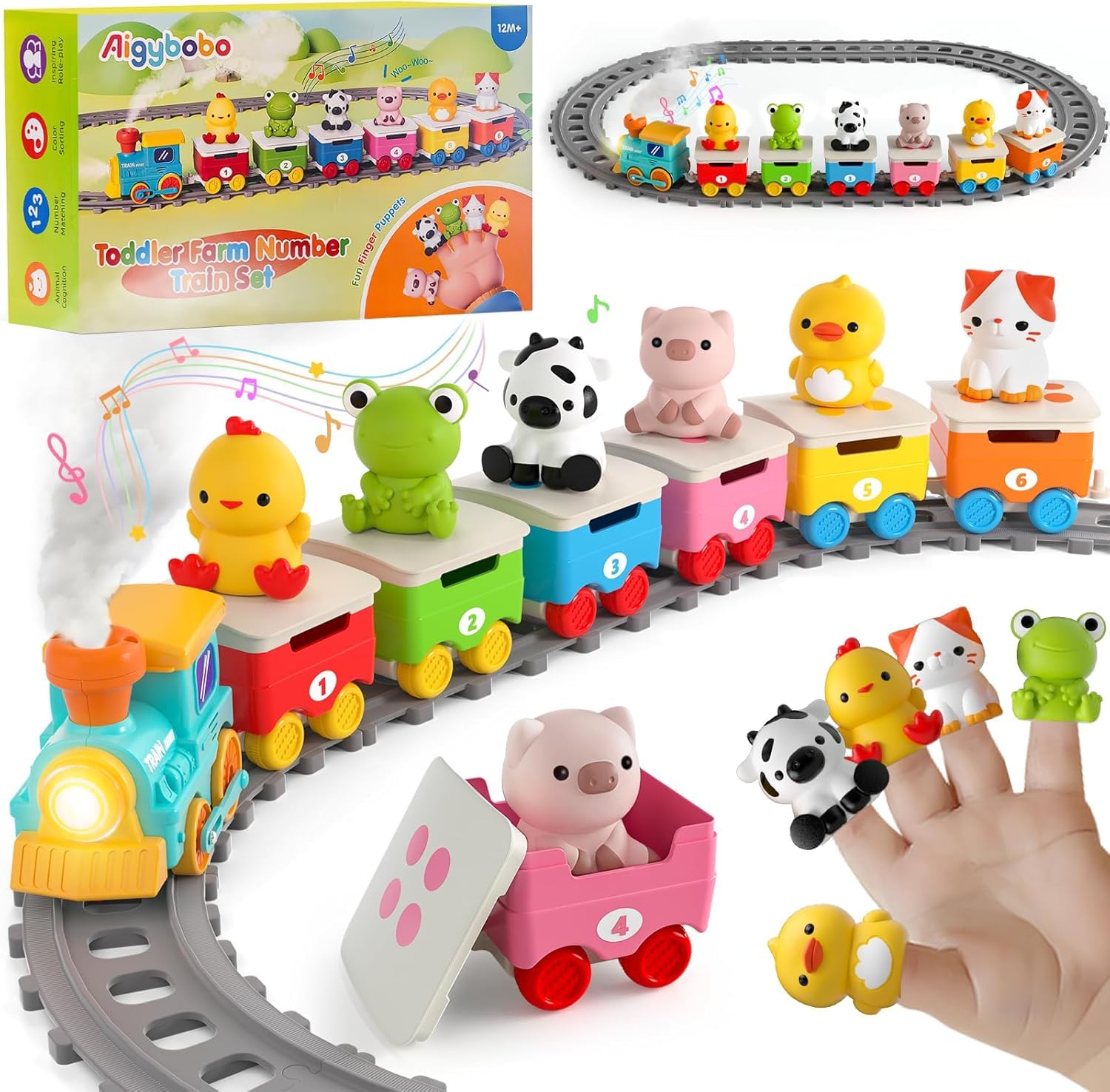 Farm Train Toys for Toddlers Electric Steam Musical Set