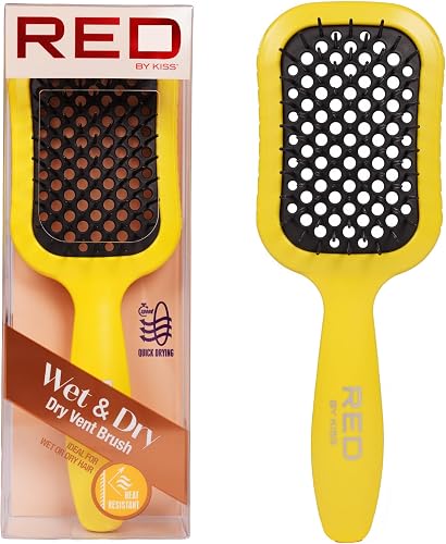 RED by Kiss Dry Vent Heat-Resistant Hair Brush, Detangling Fast Blow Drying for Wet Dry Curly Thick Straight Hair, Vented Detangler for Women Men Children Kids (Yellow)