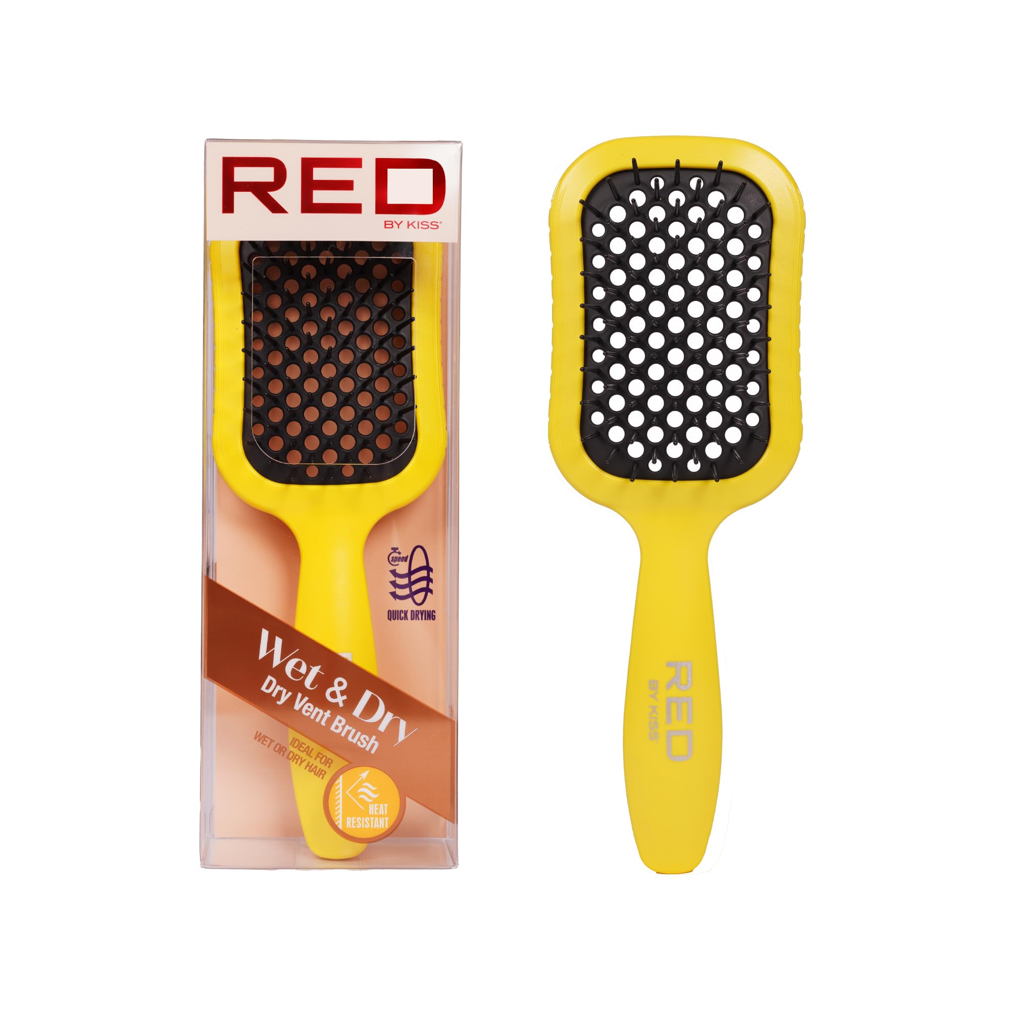 RED by Kiss Dry Vent - Cepillo de cabello resistente al calor, desenredante, secado rápido para cabello húmedo y seco, rizado, grueso y lacio, desenredante ventilado para mujeres, hombres, niños