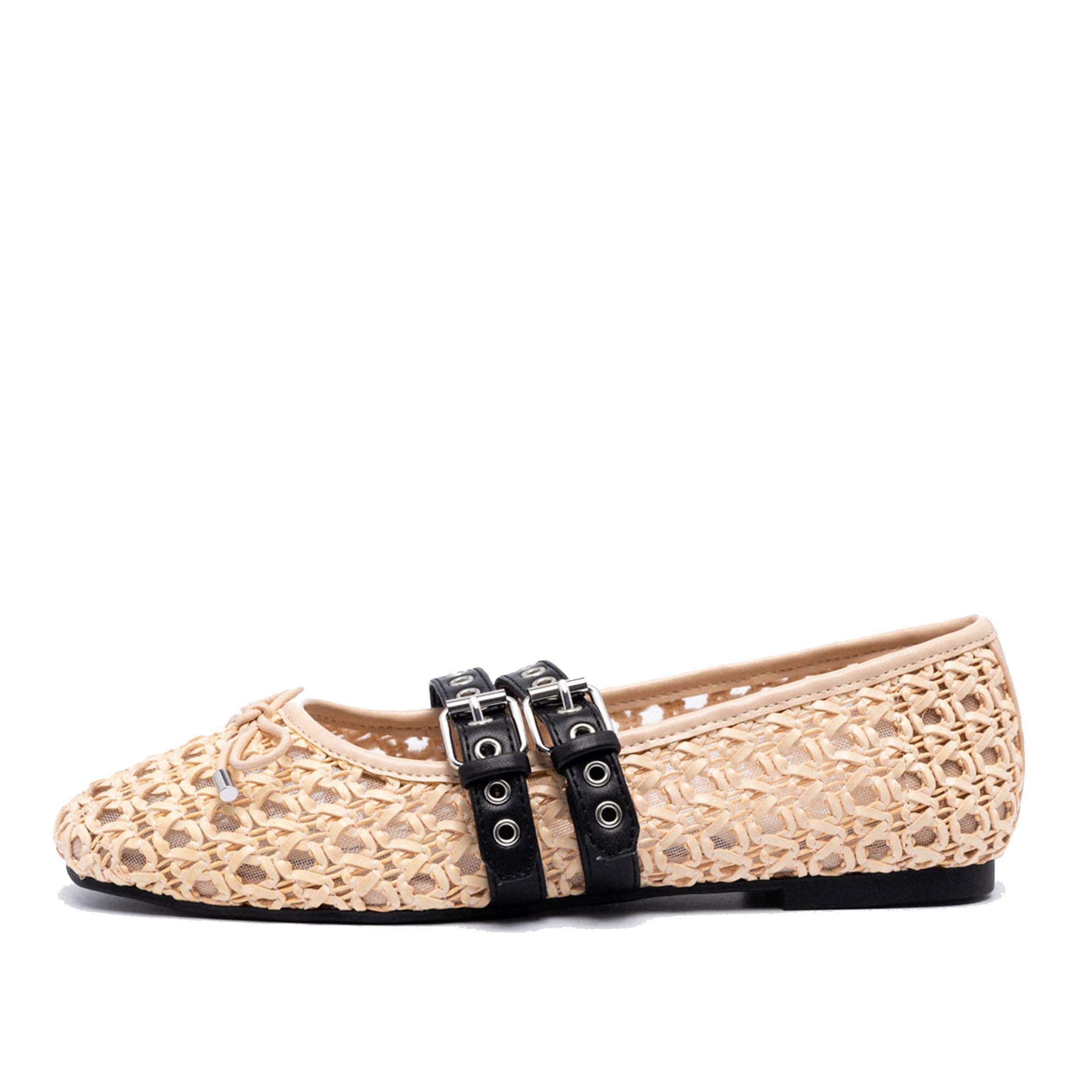 IBDPOSH Woven Mary Jane Flats for Women Comfortable Breathable Woven Fabric Mesh Ballet Shoes with Decorative Bow Adjustable Instep Buckle Straps