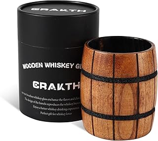 Barrel-Shaped Charred Wooden Whiskey Glass, Old Fashioned Wooden Bourbon Drinking Glass, Whiskey Bourbon Gifts Accessories for Men Dad
