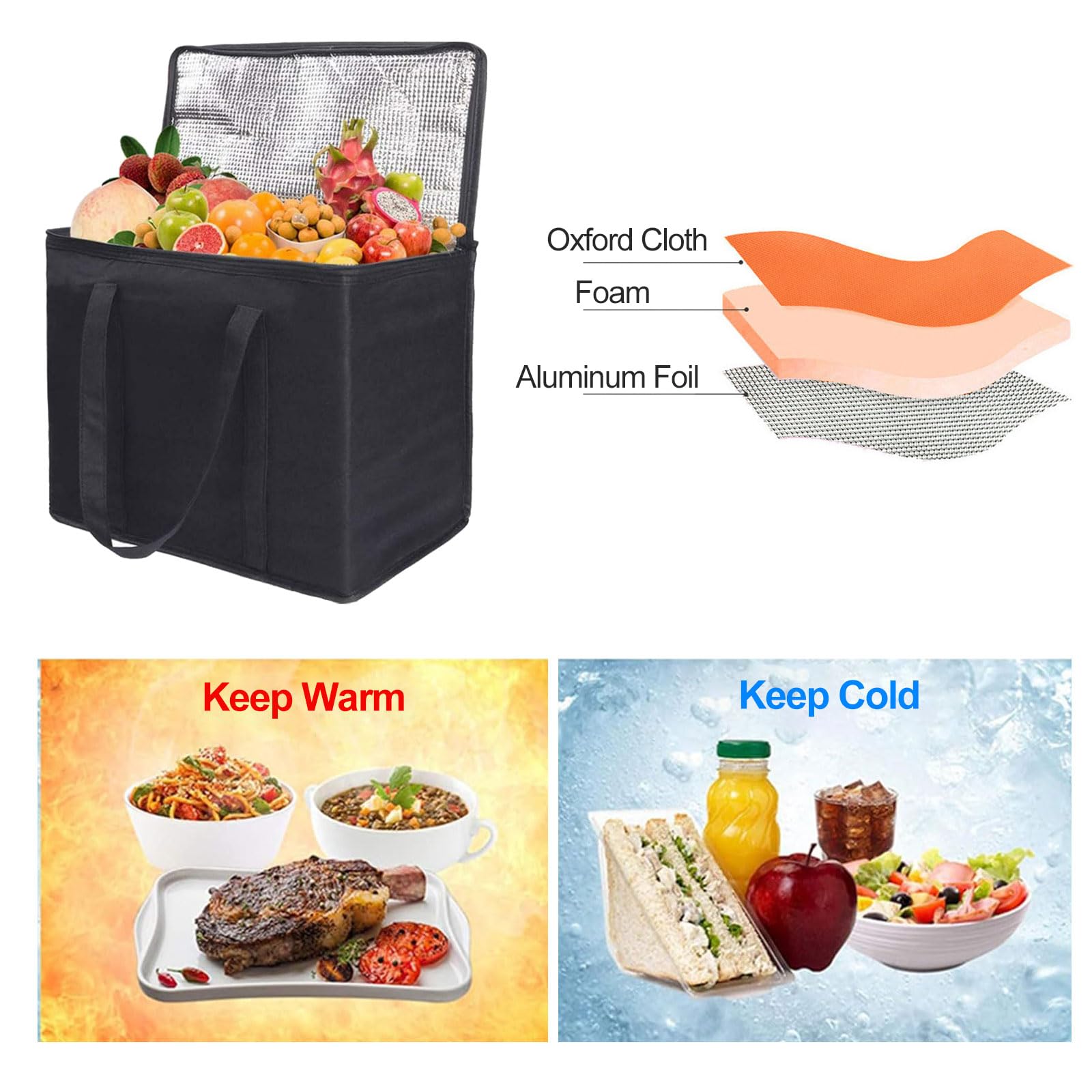 Bolsa Térmica 40L Grande - Isotérmica Plegable - Nevera Portátil Con Triple Aislamiento - Para Camping, Playa, Picnic Y Compras - Color Negro