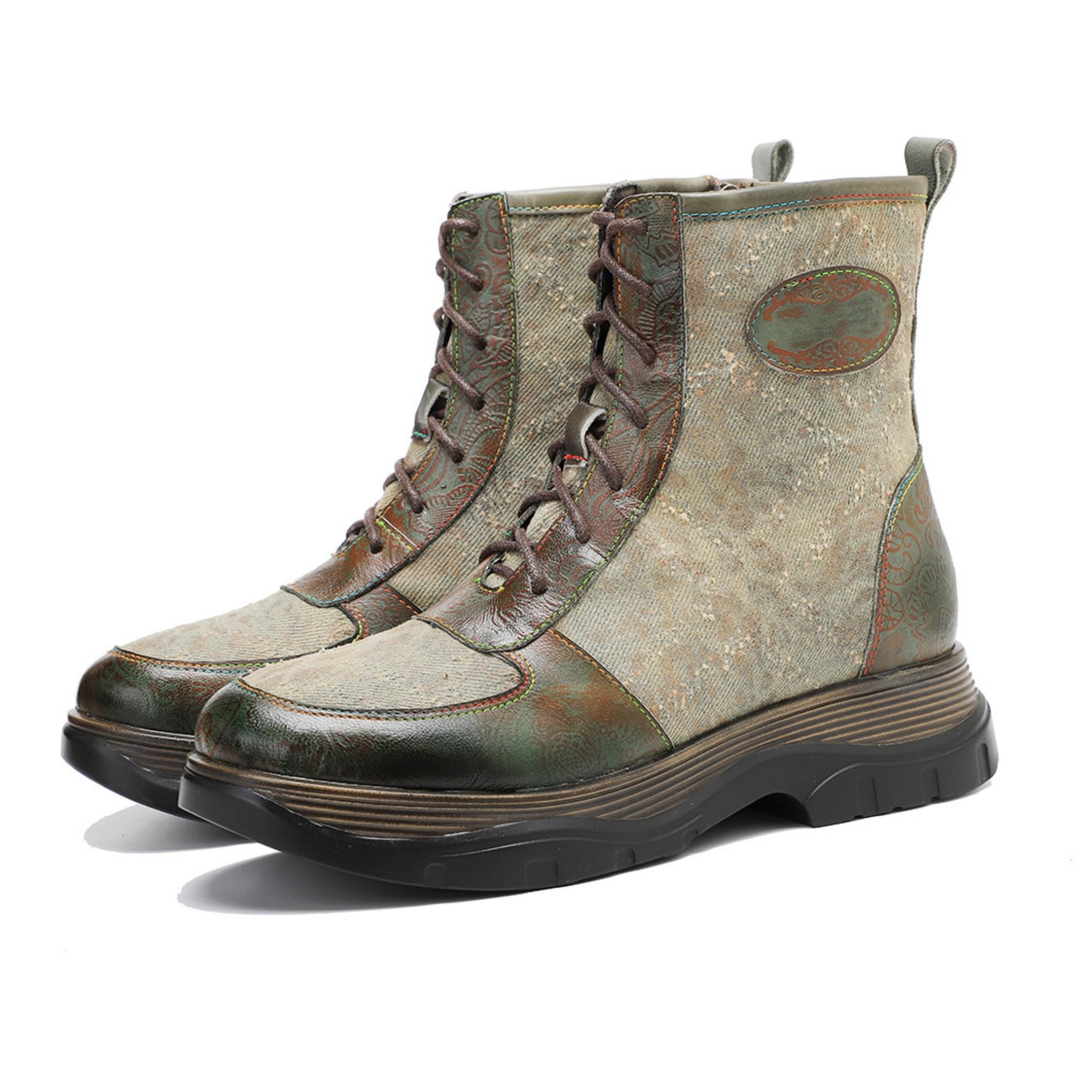 Women's Handmade Retro Lambskin High Heel Boots, Colorful Painting, Metallic Style - Fashion, Comfortable, Durable, Unique Minority Style