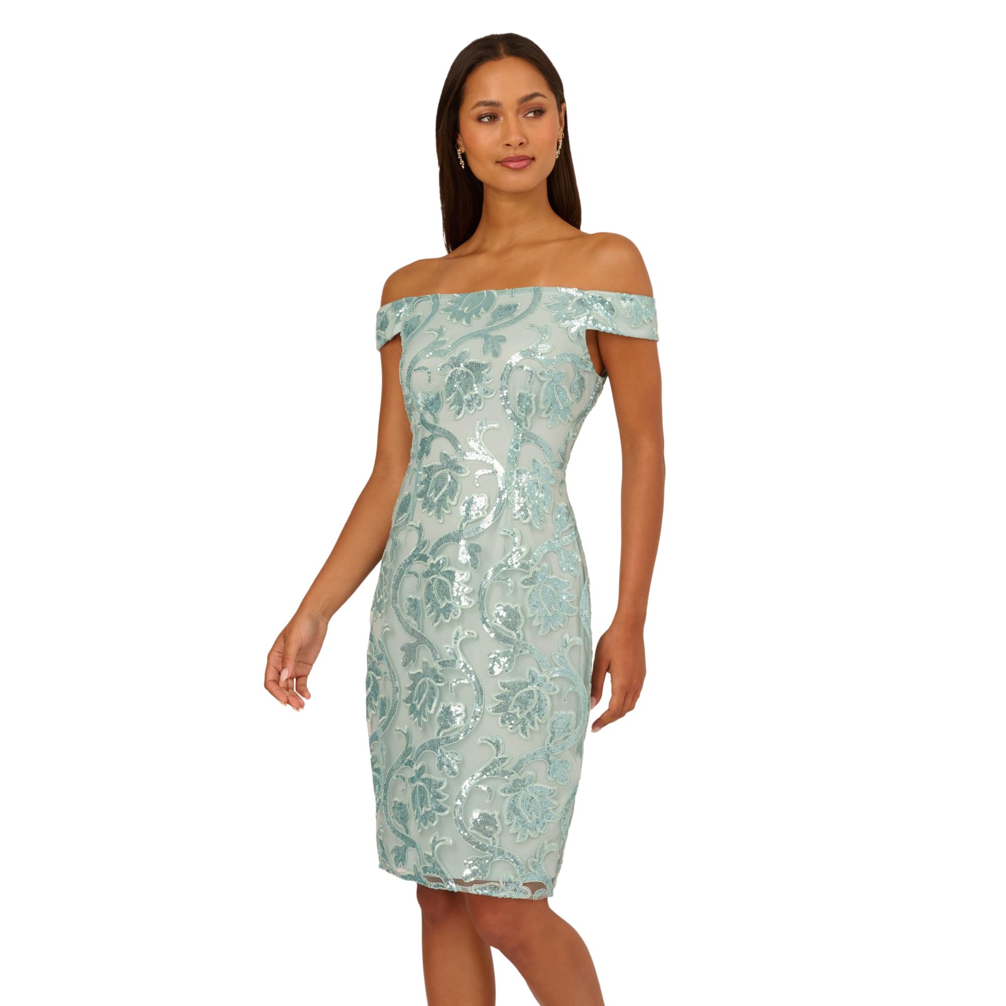 Photo 1 of Adrianna Papell Off Shoulder Sheath Dress, Aqua Dust, 18