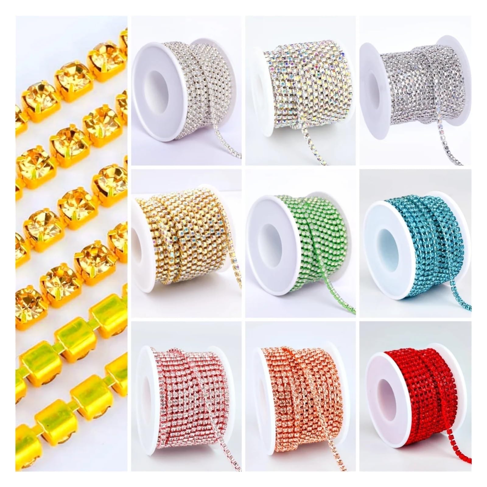 Diamantes imitación en cadena de copa brillante para vestidos de noche y alta costura