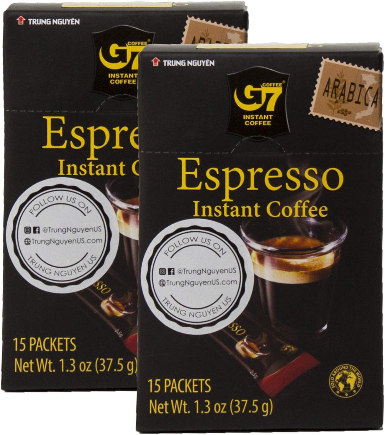 G7 Instant Coffee — Espresso — 100% Arabica Coffee — Strong and Bold — Instant Vietnamese Coffee (15 Packets/Box, 2-Pack)