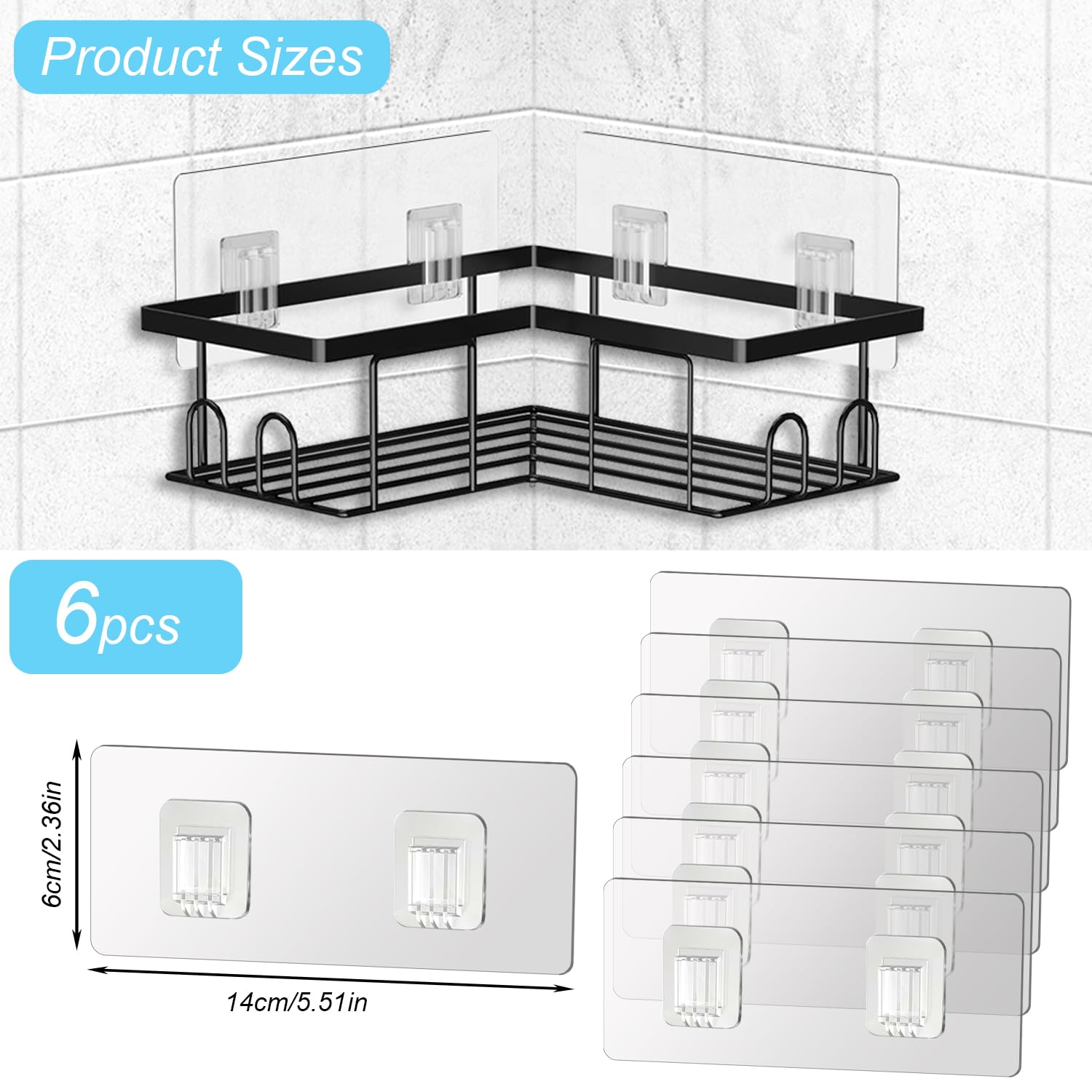 BDEPSTR 6 ganci adesivi di ricambio resistenti adesivi per doccia, per Portaoggetti Da Doccia Ad Angolo Mensola Del Bagno Cestino Portasapone Ganci per Appendere Accessori Da Cucina