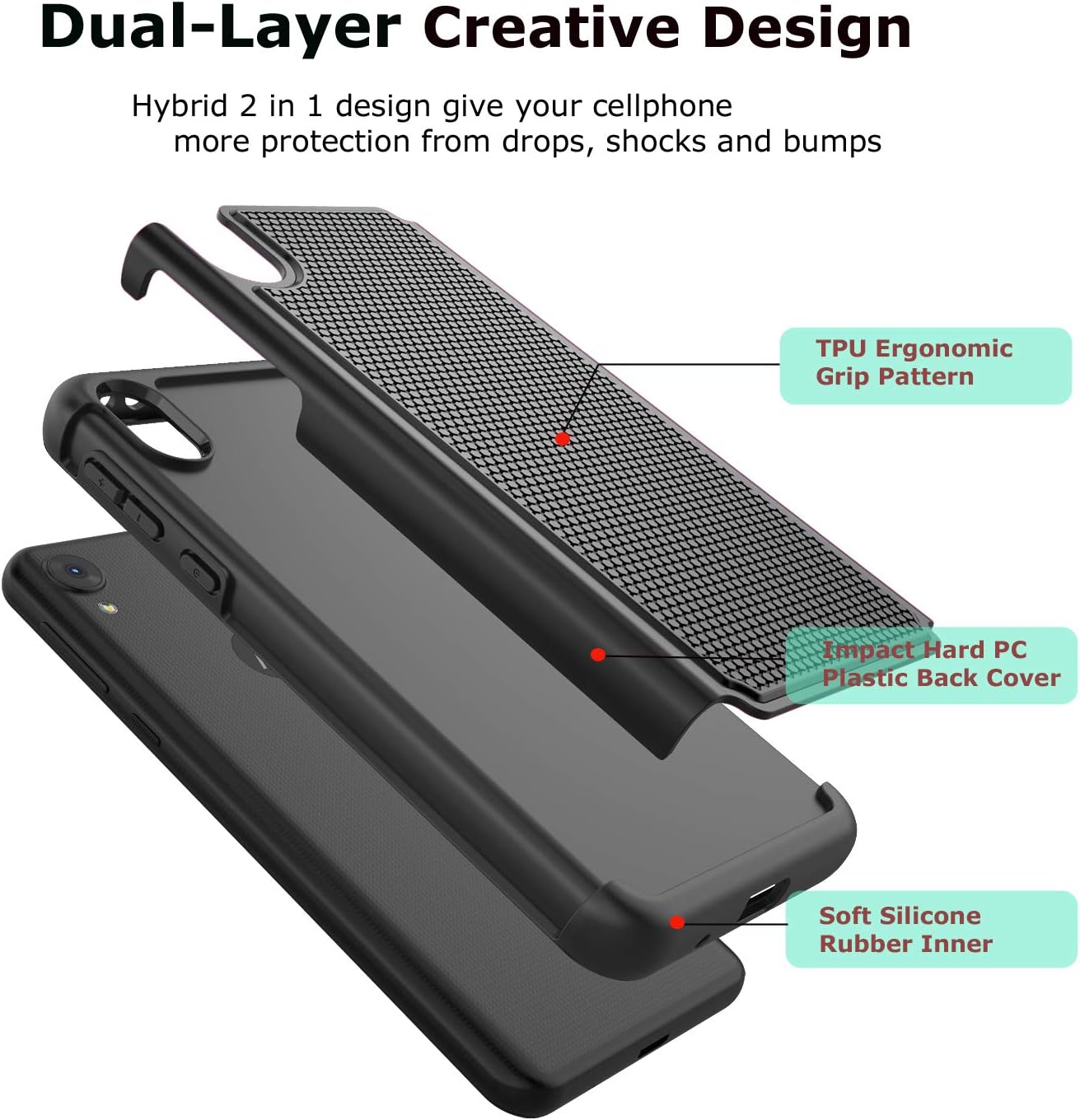 Takfox Moto E6 Case, for Motorola Moto E6 Phone Case Protective Heavy Duty Hard PC Back & Soft Silicone Dual Layer [Ysaturn] Shockproof Reinforced Armor Bumper Phone Case for Motorola Moto E6-Black