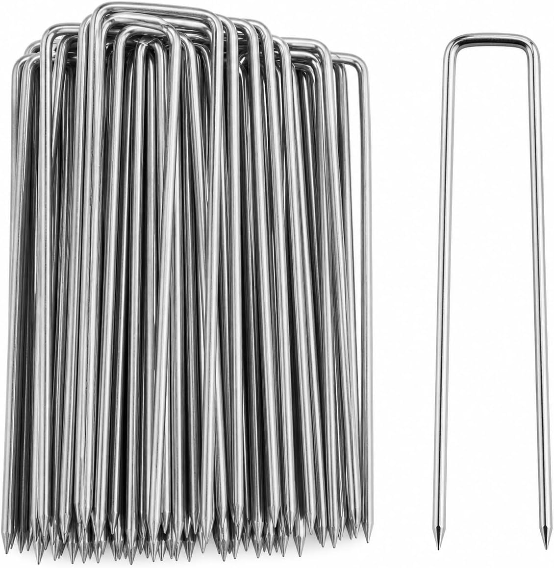 Floralcraft 150Pcs Heavy Duty Galvanised Ground Pegs Turf Pins, Artificial Grass U Nail Pins, Ground Staples Securing Pegs for Weed Control Membrane Matting Netting (10cm x 2.8mm)
