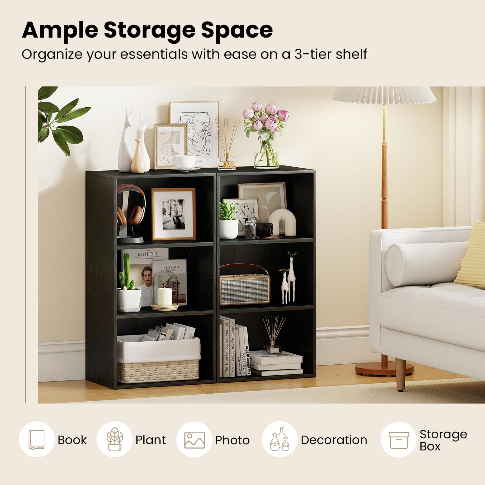 Amazon.com: Giantex 3 Tier Bookshelf, Black Bookcase 3 Shelf, Open