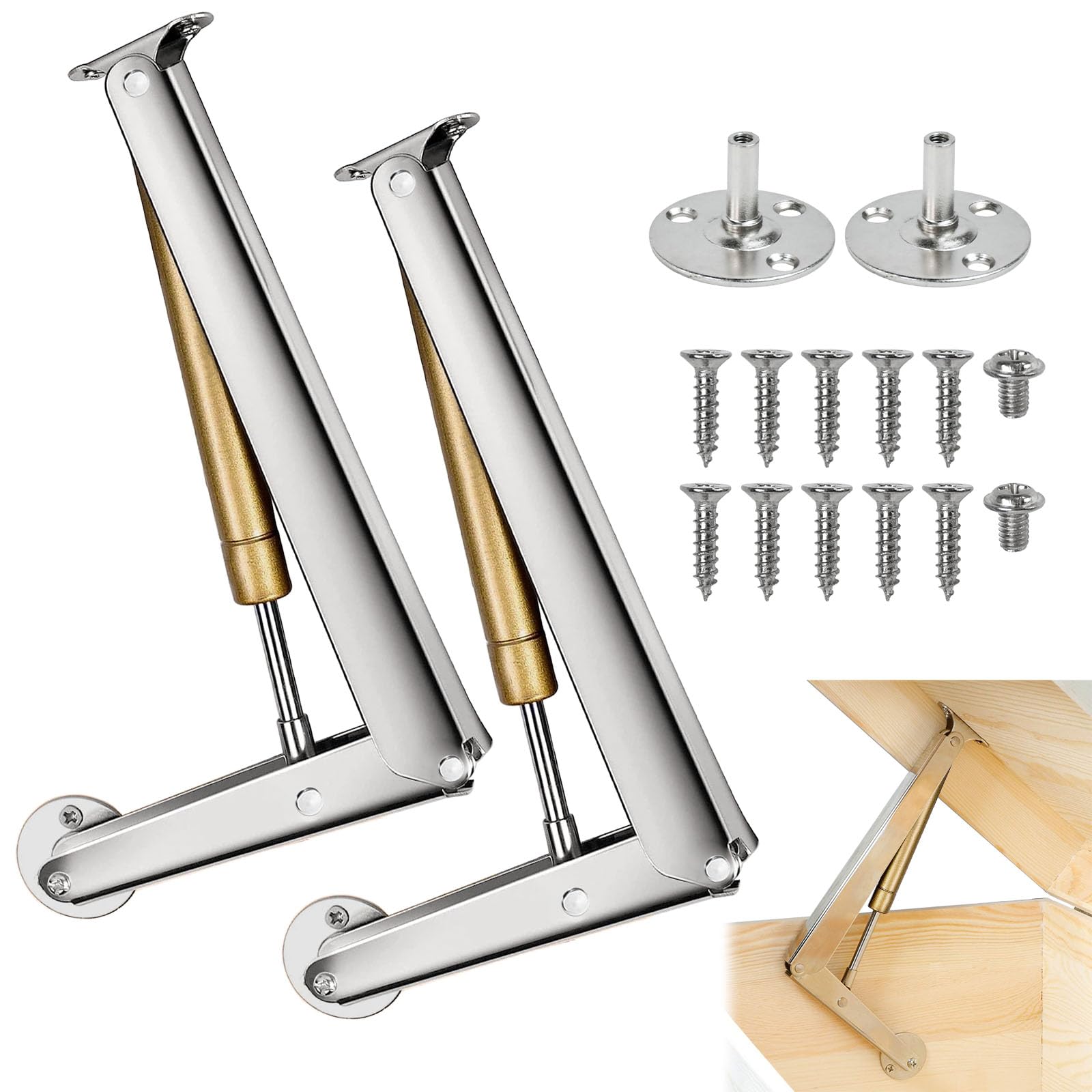 Xygobla 2 Pack | 15KG Gas Strut Spring Hinges for Heavy Lids to Keep Stay, 150N Soft Close Lid Support Hinges Heavy-Duty Lid Stay Folding Hinge for Toy Box Chest,Bench,Toolbox and Basement Floor Door