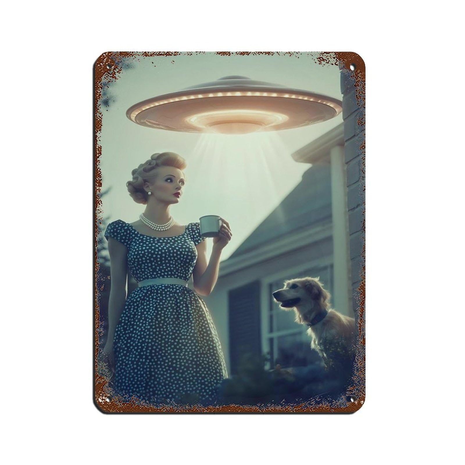 Vintage UFO Encounter, Retro Sci-Fi Poster Tin Sign Vintage Metal Pub Club Cafe Bar Home Wall Art Decoration Poster Retro 12x16inch(30x40cm)