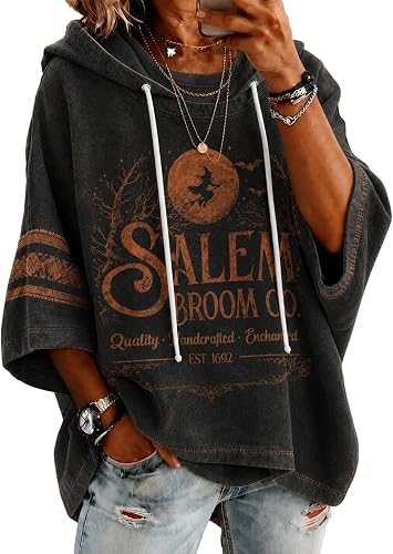 Shiketong Womens Halloween Sweatshirt Horror Vintage Oversized Hoodies