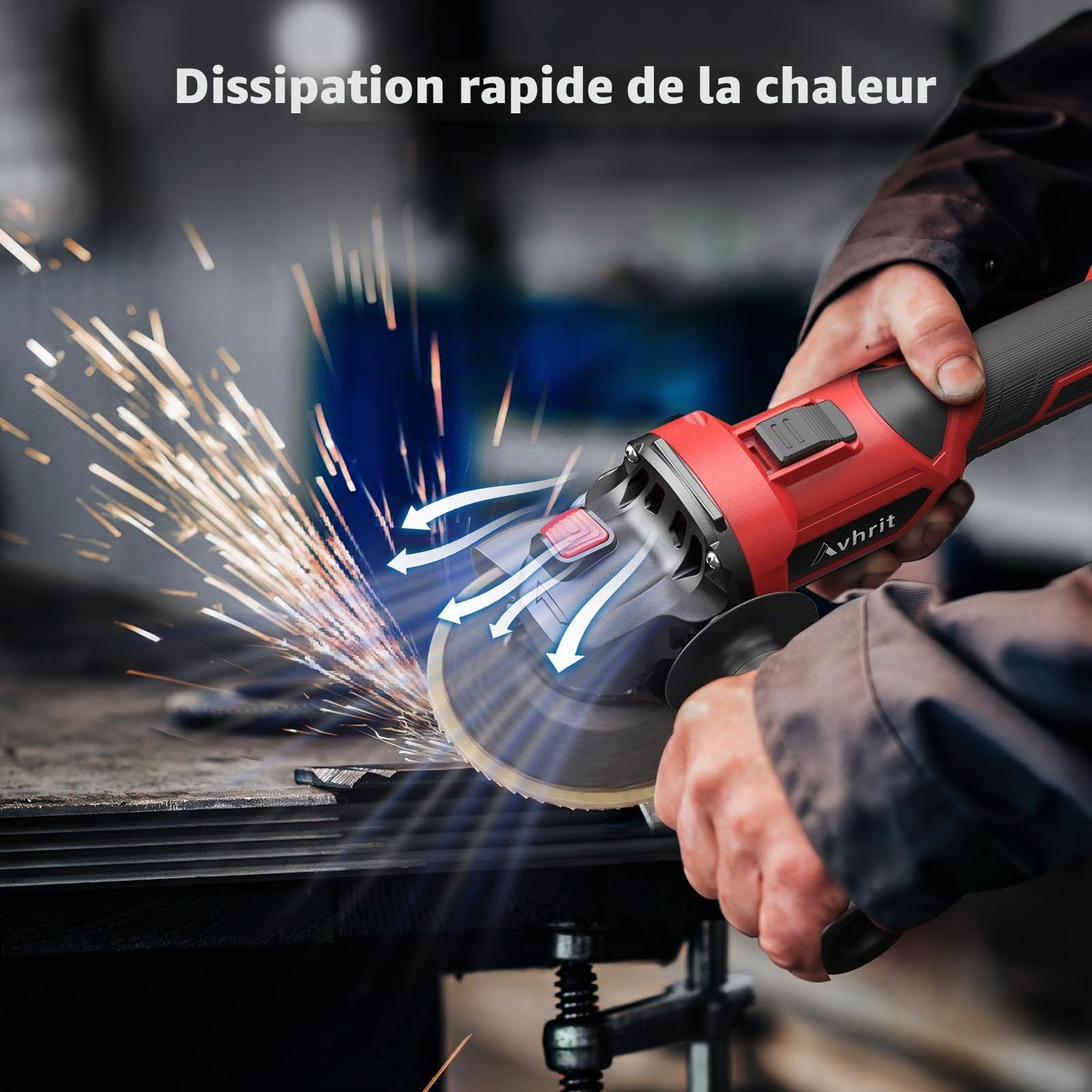 Meuleuse d'angle sans fil avec 2 x 5,0 Ah, 9500 tr/min, meuleuse d'angle 125 mm sans brosse, batterie Flex avec disques à tronçonner, disque abrasif pour coupe, élimination de la rouille