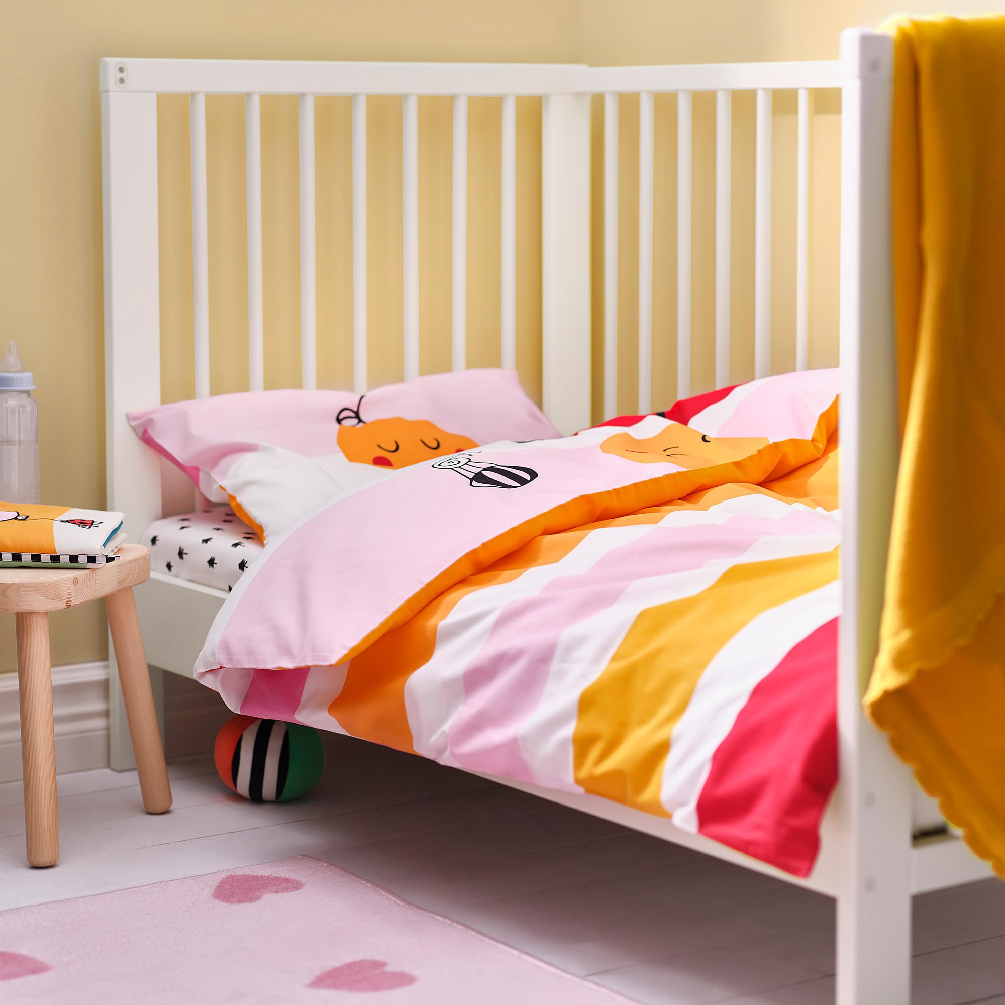 ProTuning GRÖNFINK Housse de couette 1 taie d'oreiller pour lit de bébé, multicolore, rayé, 110 x 125/35 x 55 cm