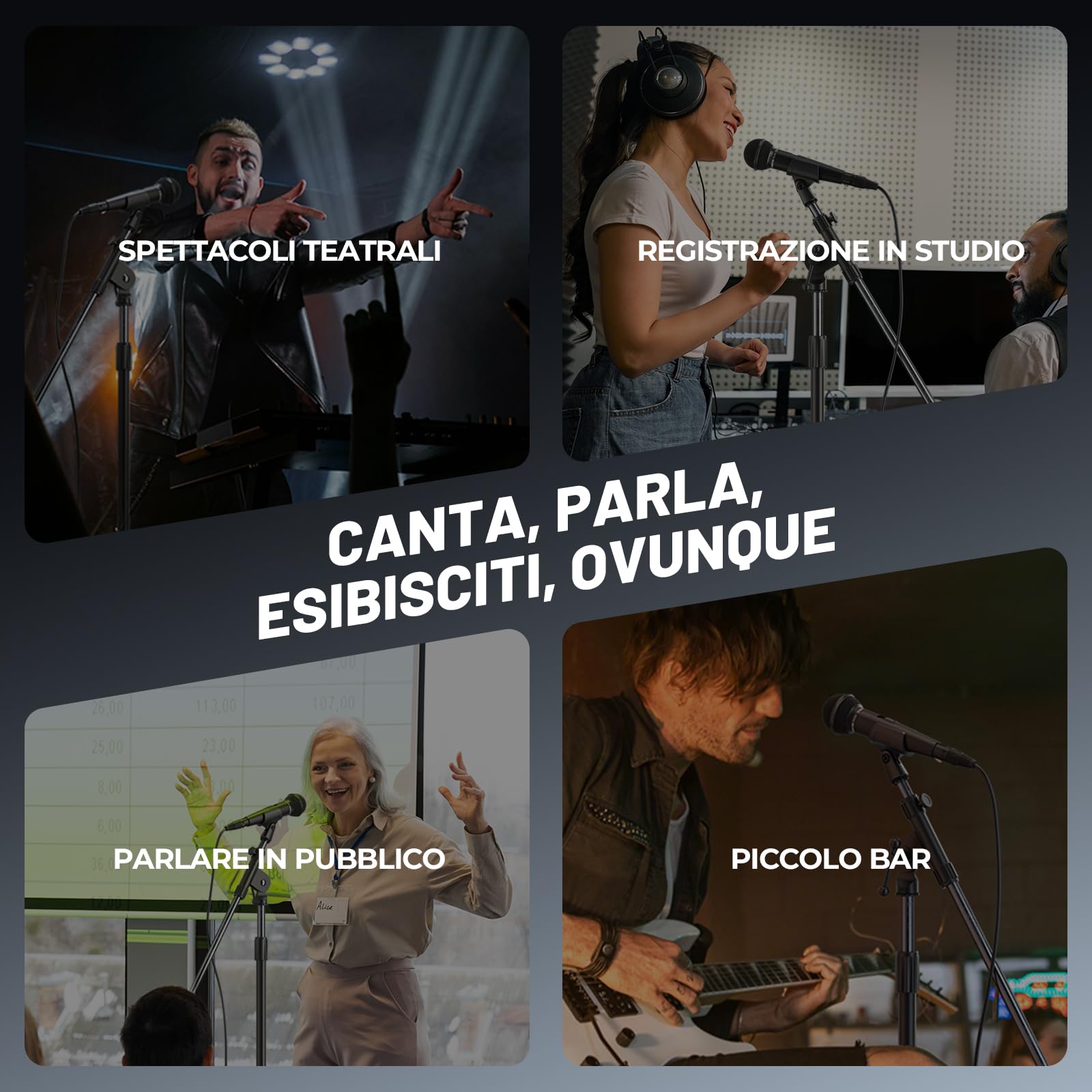 Phenyx Pro Microfono Vocale Dinamico Cardioide XLR PM-25 | Capsula cardioide, Microfono palmare dinamico, Cavo XLR 5 m, Clip microfono, Borsa trasporto, Canto, Palco, Studio, Karaoke
