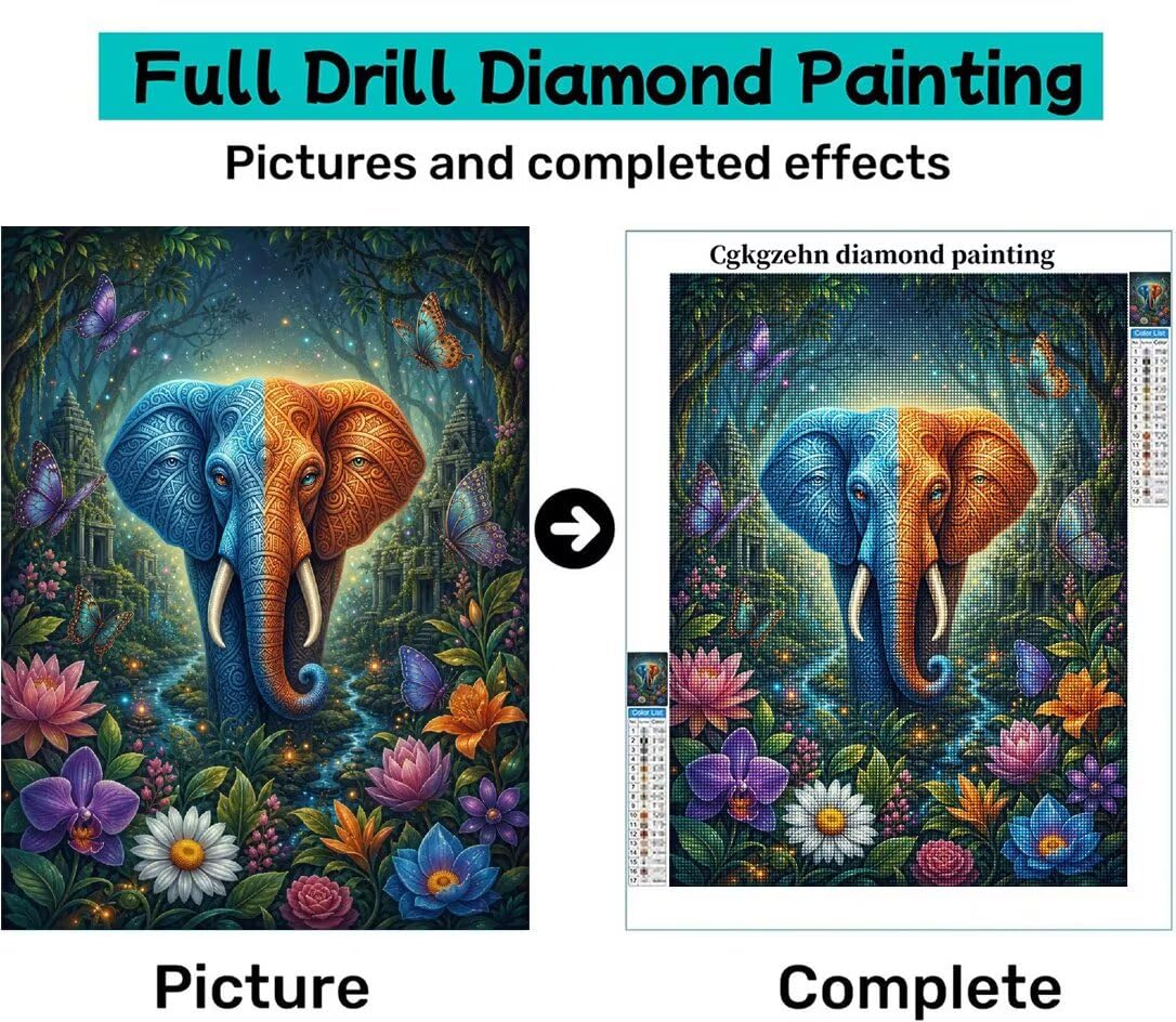 Diamond Painting Elefante, Manualidad Creativa y Relajante 70x90cm C8-127