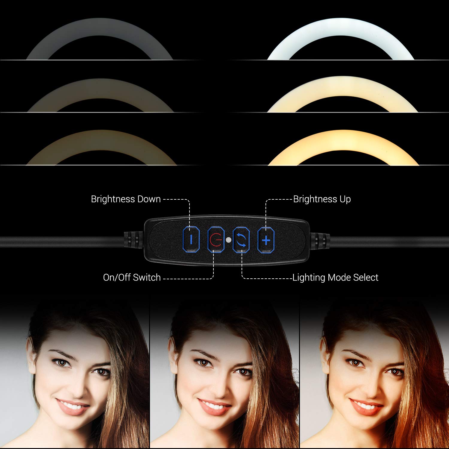 Mini Luce Anulare a LED da 10 Pollici, 3 modalità di Illuminazione 10 Livelli di luminosità Dimmerabile Alimentato Tramite USB, con Adattatore a Testa Sferica Ruotabile a