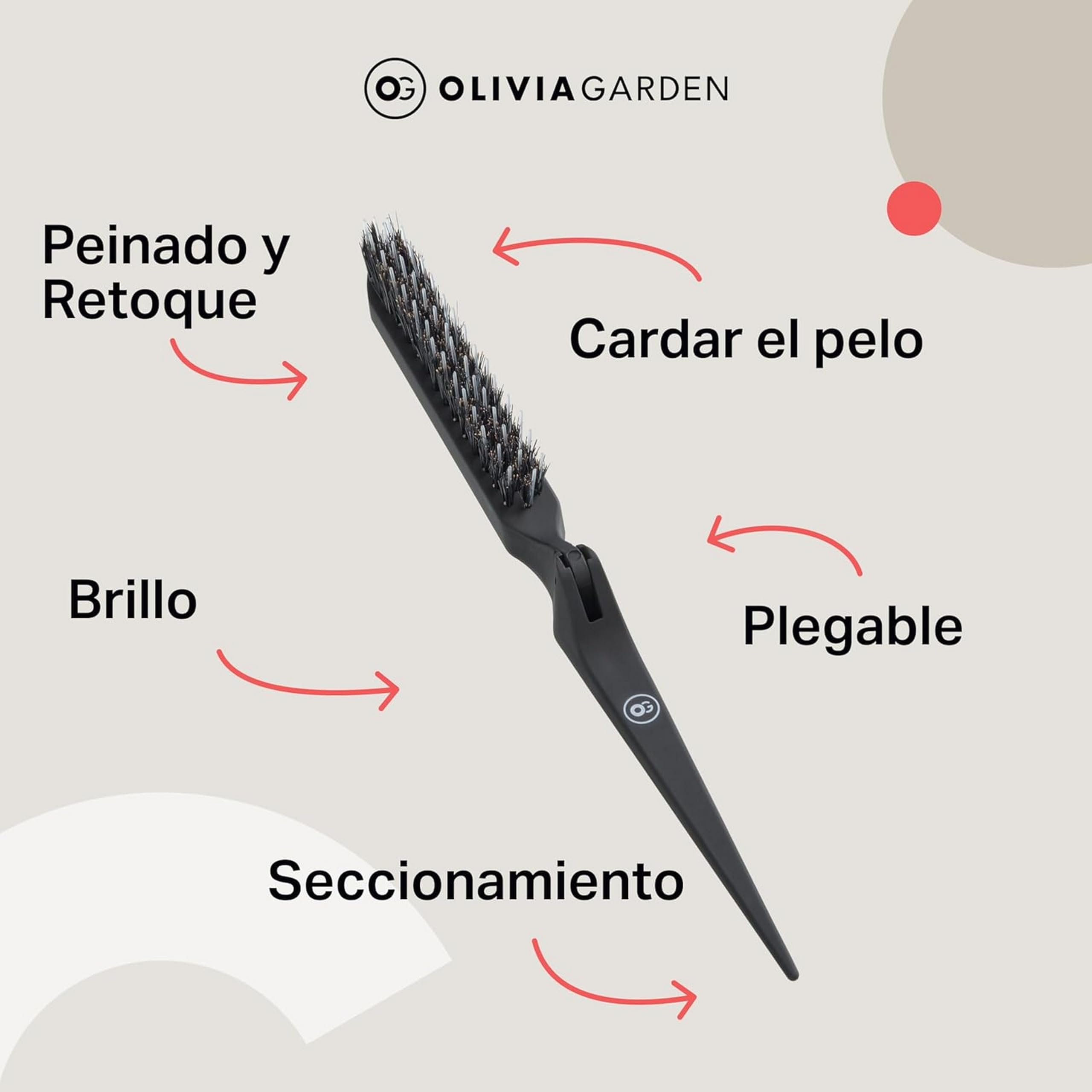 Olivia Garden Expert Style Up Brush con cerdas de jabalí y sintéticas - Negro mate - Para peinados, peinados y volumen creativos, mejora el brillo y reduce la rotura