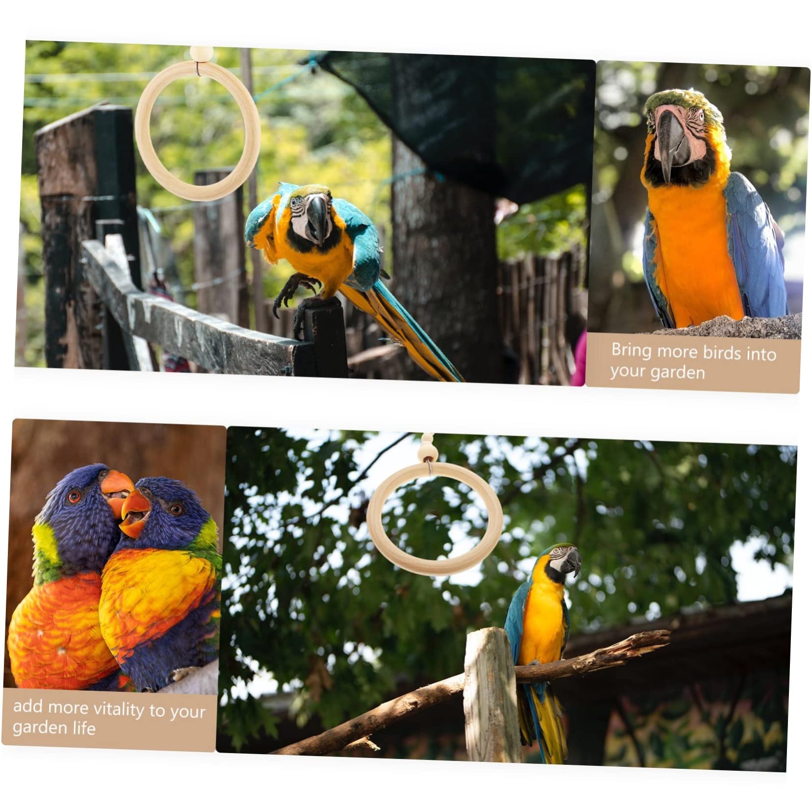 JOINPAYA 2Pcs Wooden Parrot Swing Round Ring Chewing Swing for Birds for Parrots Parakeets Easy to Install Cages Promotes Exercise Reduces Loneliness