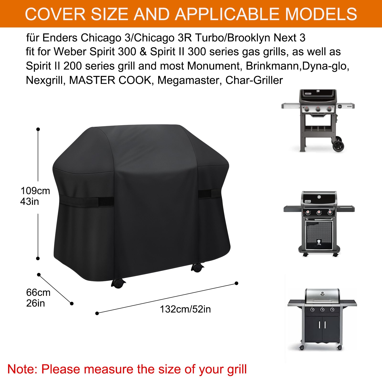 Barbecuehoes 7106 Heavy Duty Waterdichte PU Afdekhoes voor Weber Spirit 200/ 300 Serie Grills - 132 cm E310