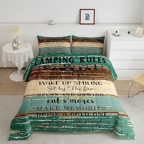 Juego de edredón rústico de granja, juego de ropa de cama de camping feliz, decoración de cámper, juegos de edredón para niños, adolescentes y