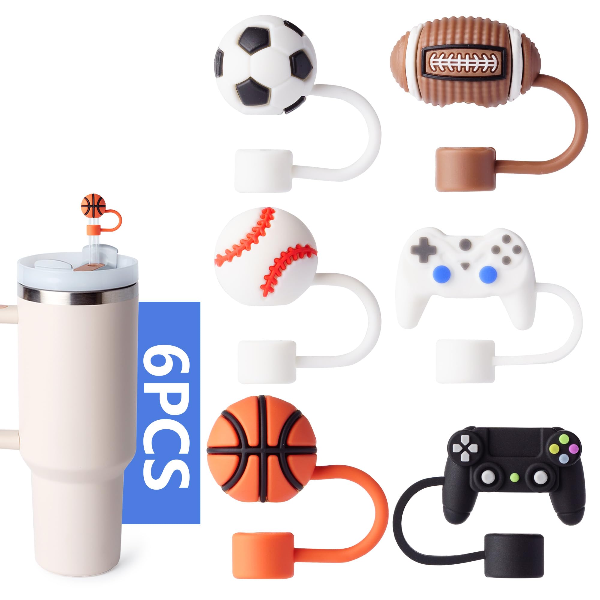 6-Piece Baseball Straw Covers for Stanley Cup, 0.4in/10mm Diameter Straw Toppers Cap,Compatible with Stanley 20 30&40 0z Cup, Dust-Proof Straw Caps for Water Bottle