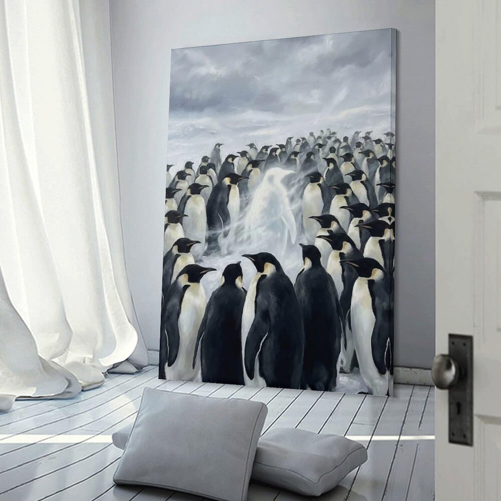 Junmoney Ghostly Penguin in A Colony Home Decor Wall Art, 16x24inch(40x60cm), for Lounge, Bedroom Or Personal Spaces, Gift Idea for Housewarming And Birthdays