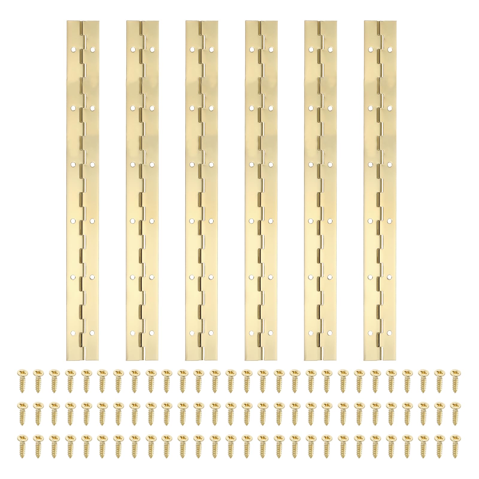 PATIKIL 12x1.2 Inch Piano Hinge,6 Pcs 304 Stainless Steel Continuous Hinge with Holes for Piano Gate Door Wooden Storage Box Cabinet Boat,Gold