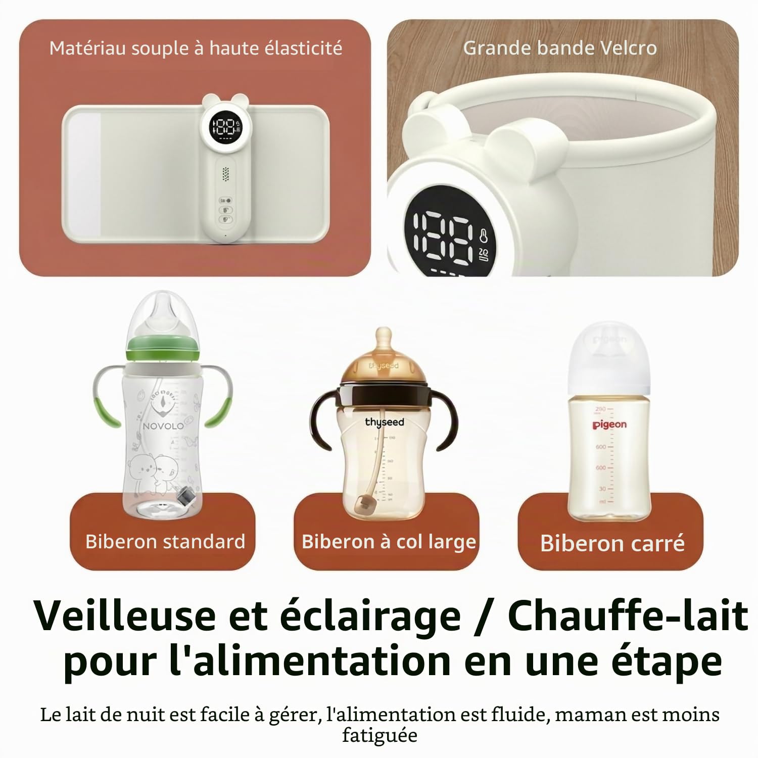 Cozytots Chauffe-biberon Matchild pour bébé en déplacement - Batterie USB - Thermos avec affichage de la température - Poche chauffante pour biberon portable - Étui