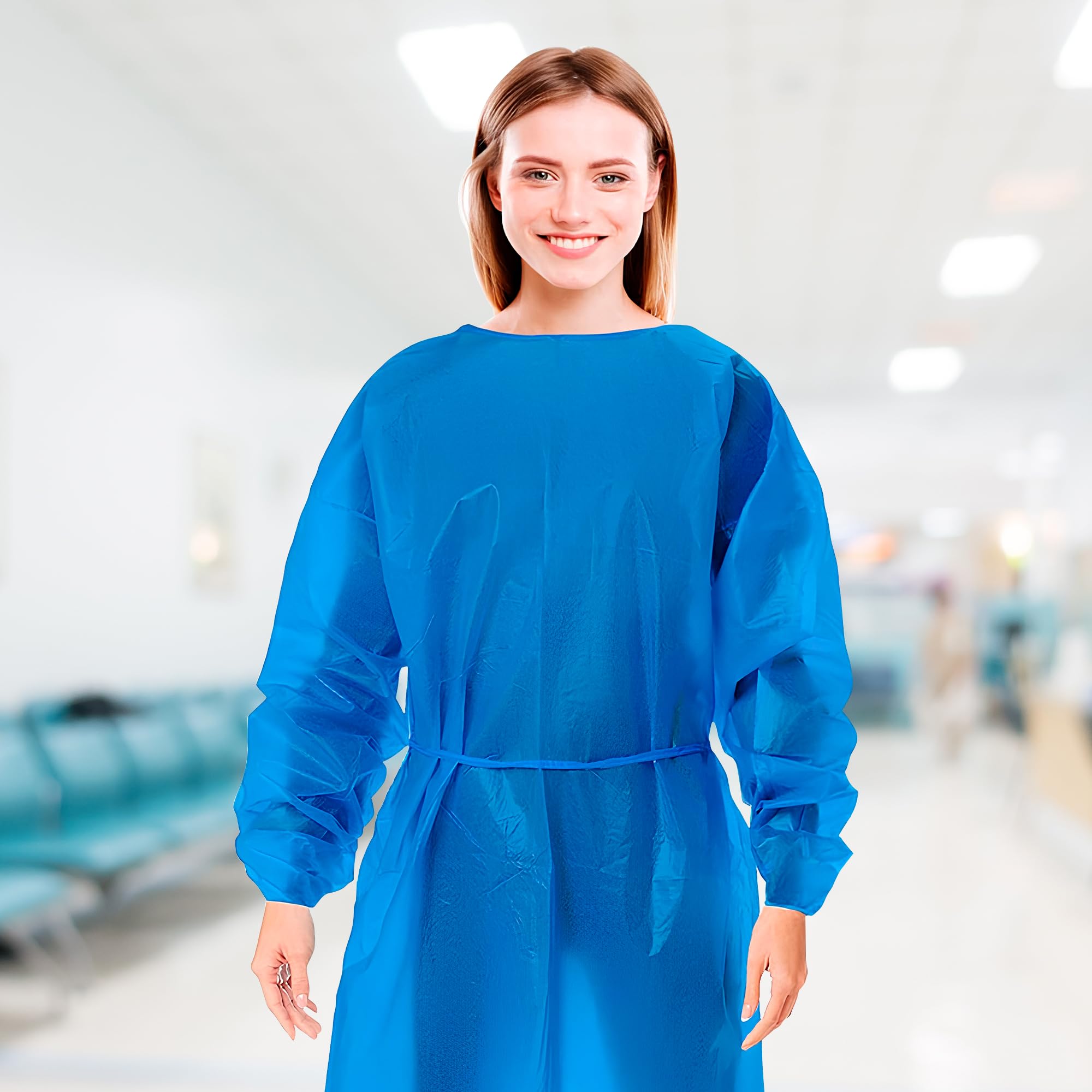 Disposable Isolation Gowns - X-Large Blue SMS With Elastic Cuffs, 100 Pack
