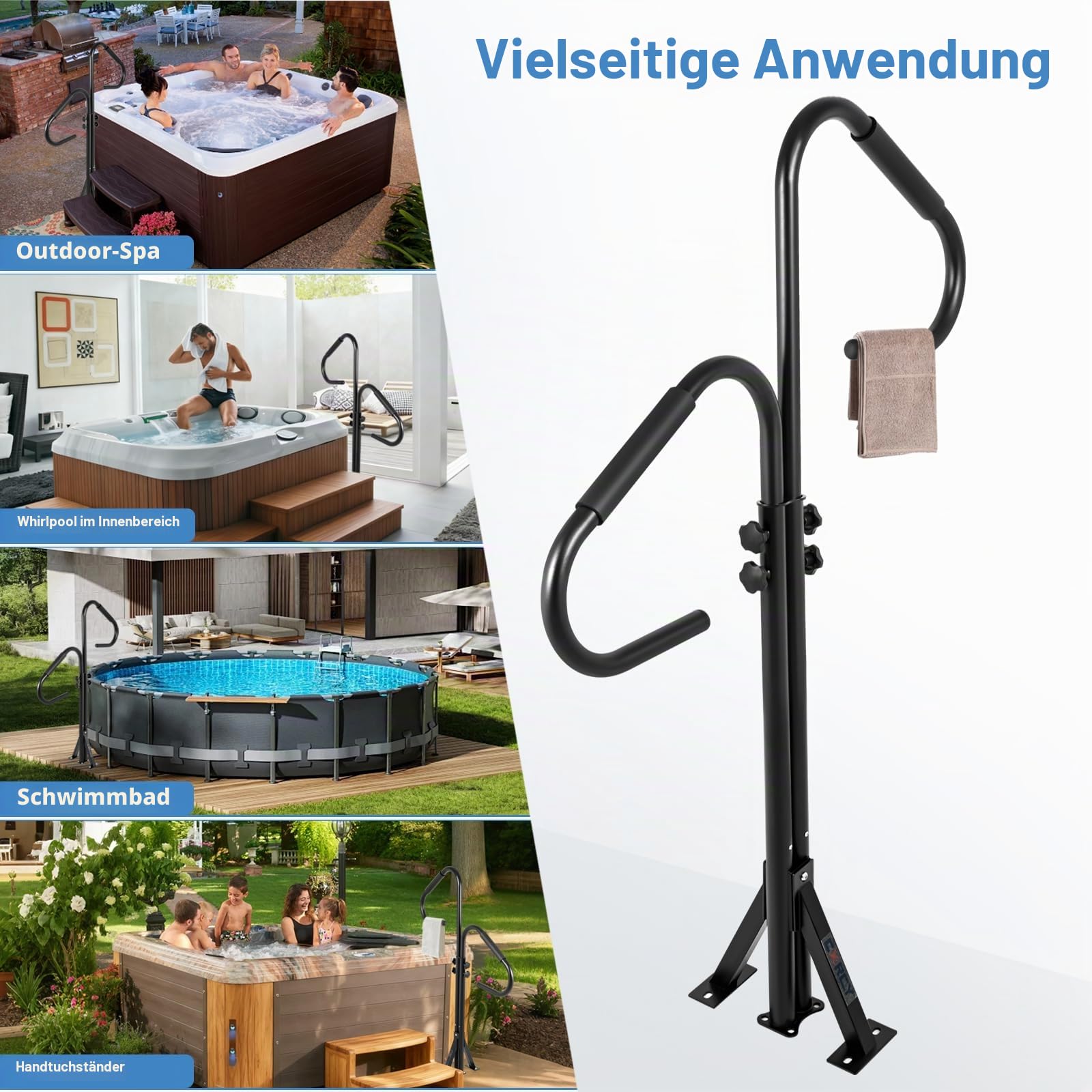 CXRCY Whirlpool-Handlauf, 360 Grad drehbarer Spa-Seitenhandlauf mit 109,2 cm - 134,6 cm verstellbarer Höhe, Whirlpool-Handlauf für drinnen und draußen, 272 kg Kapazität (nur Schraubbefestigung)