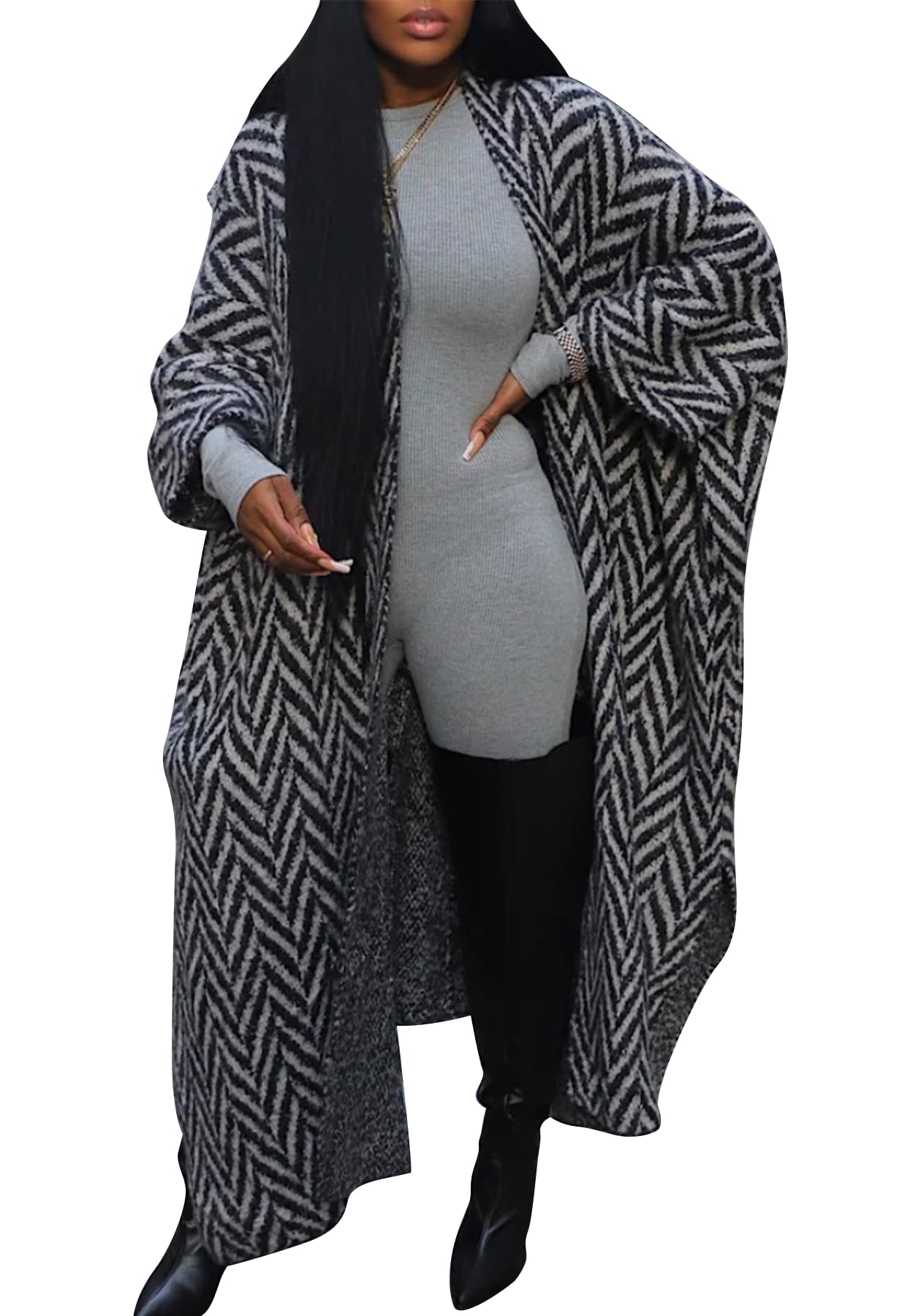 Seltaon Women Long Cardigan Sweaters Oversized Chunky Knit Winter Striped Open Front Sweater Cardigans Outerwear Trendy