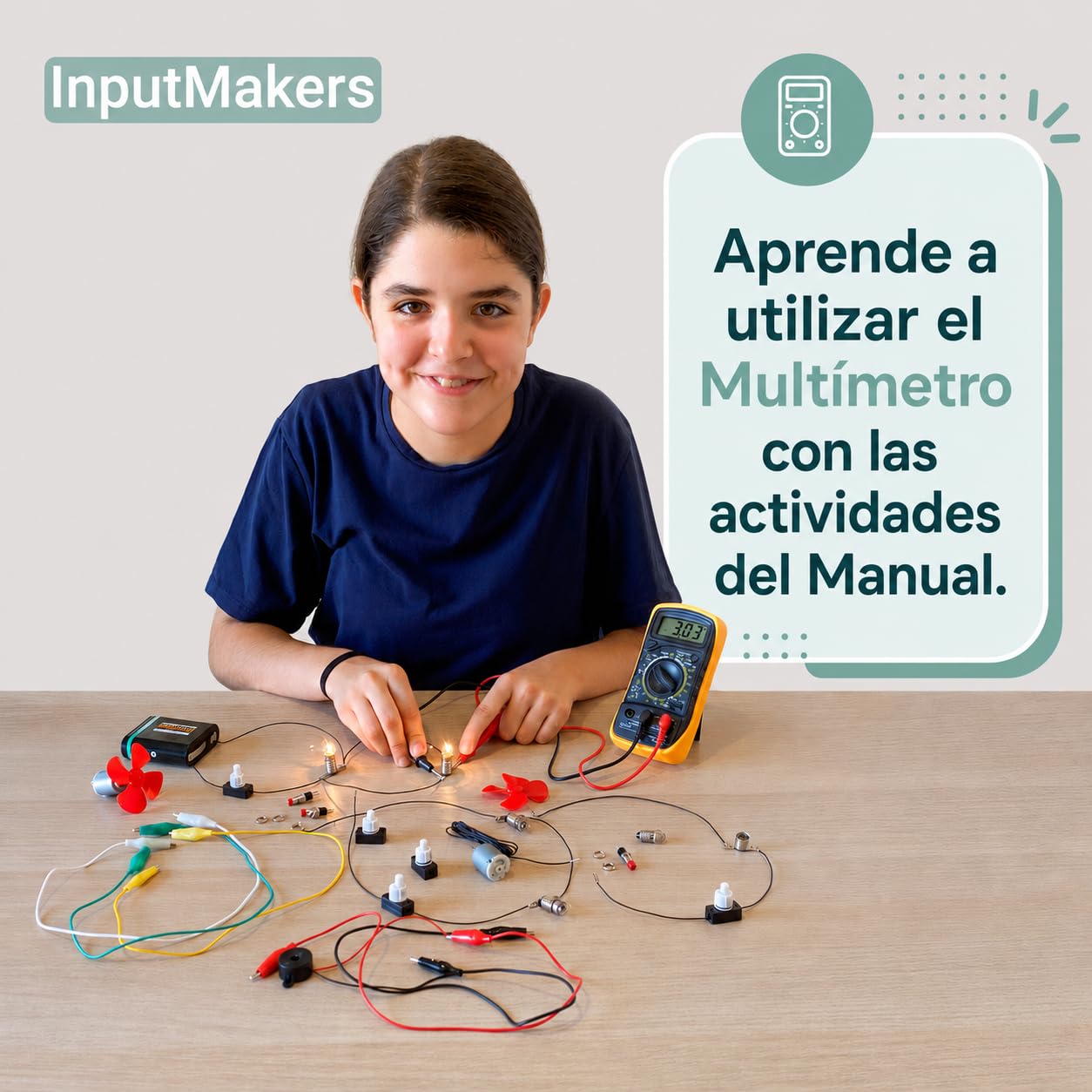 Kit Electrico Escolar Avanzado con Multimetro Digital, kit circuito electrico escolar, circuito electrico para niños kit con pila petaca, Colegio e Instituto y Manualidades